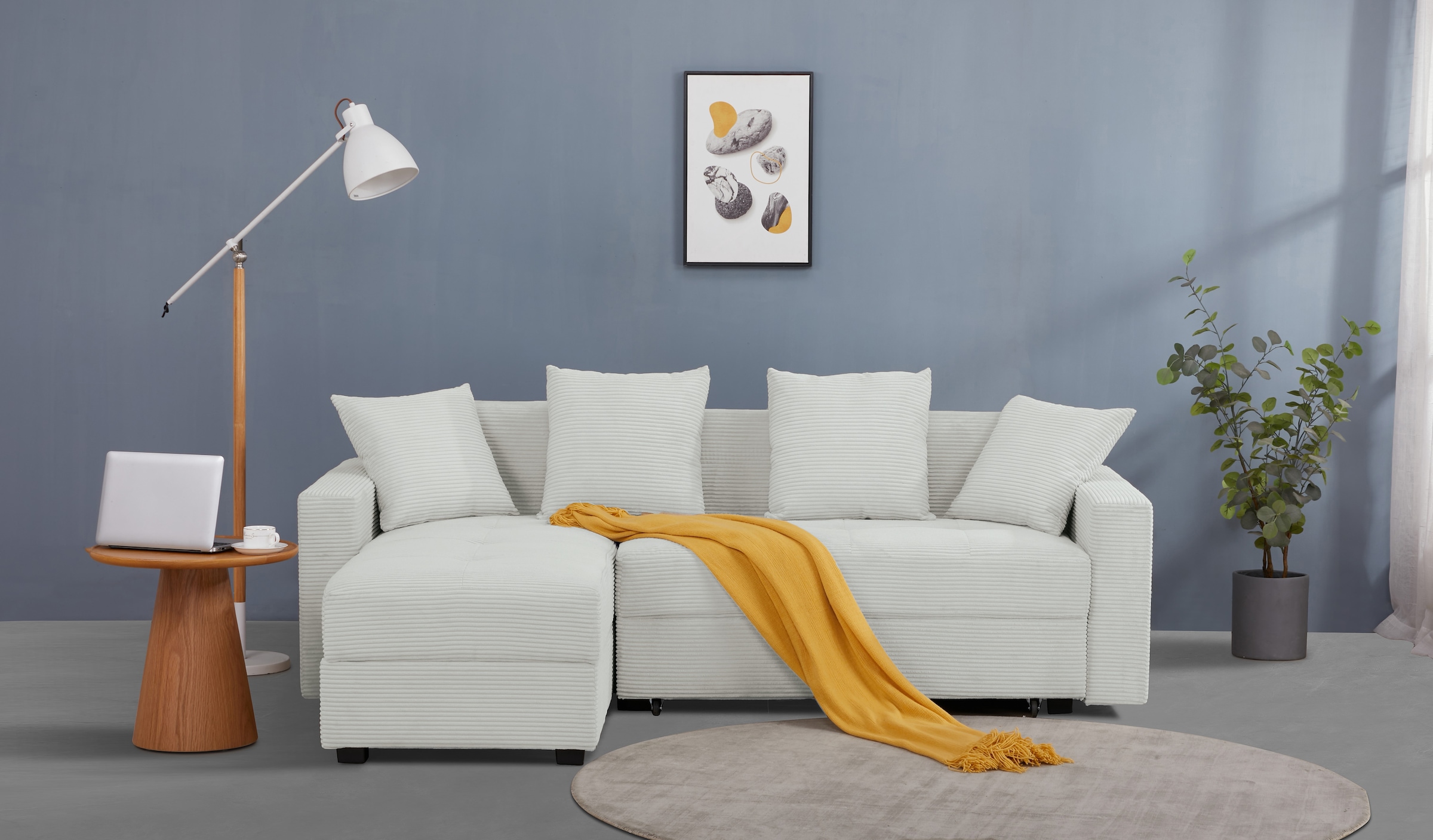 INOSIGN Ecksofa »KILLAM, 217 cm, L-Form, mit Schlaffunktion u. Bettkasten«, Recamiere rechts / links montierbar, in Cord und Webstoff