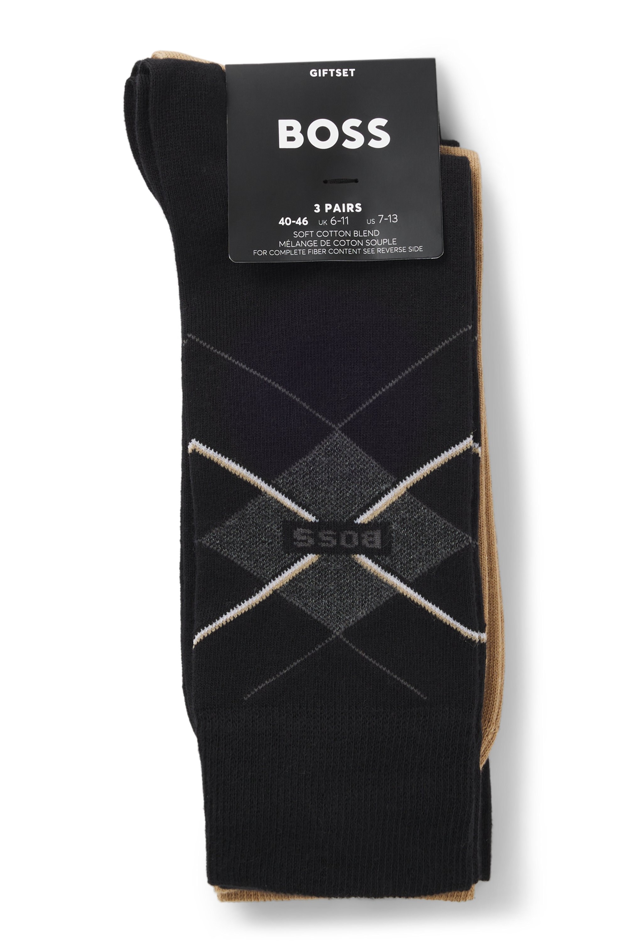 BOSS Socken »3PRSGiftset ArgyleCC« Geschenk-Set, Baumwoll-Mix