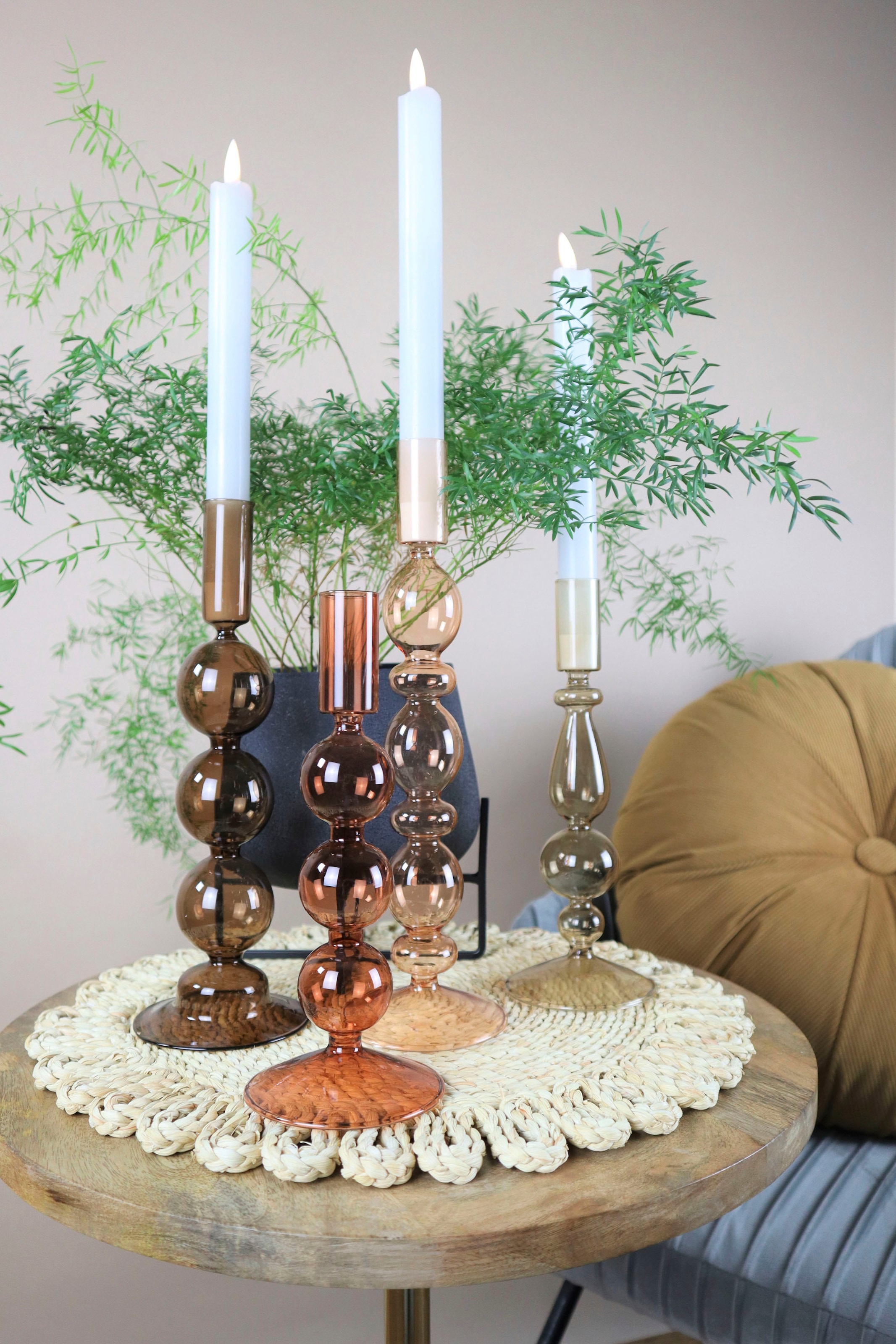 Leonique Kerzenleuchter »Lorrely«, (Set, 2 St.), Stabkerzenhalter aus Glas, Höhe  ca. 22 cm bestellen im OTTO Online Shop | Windlichter