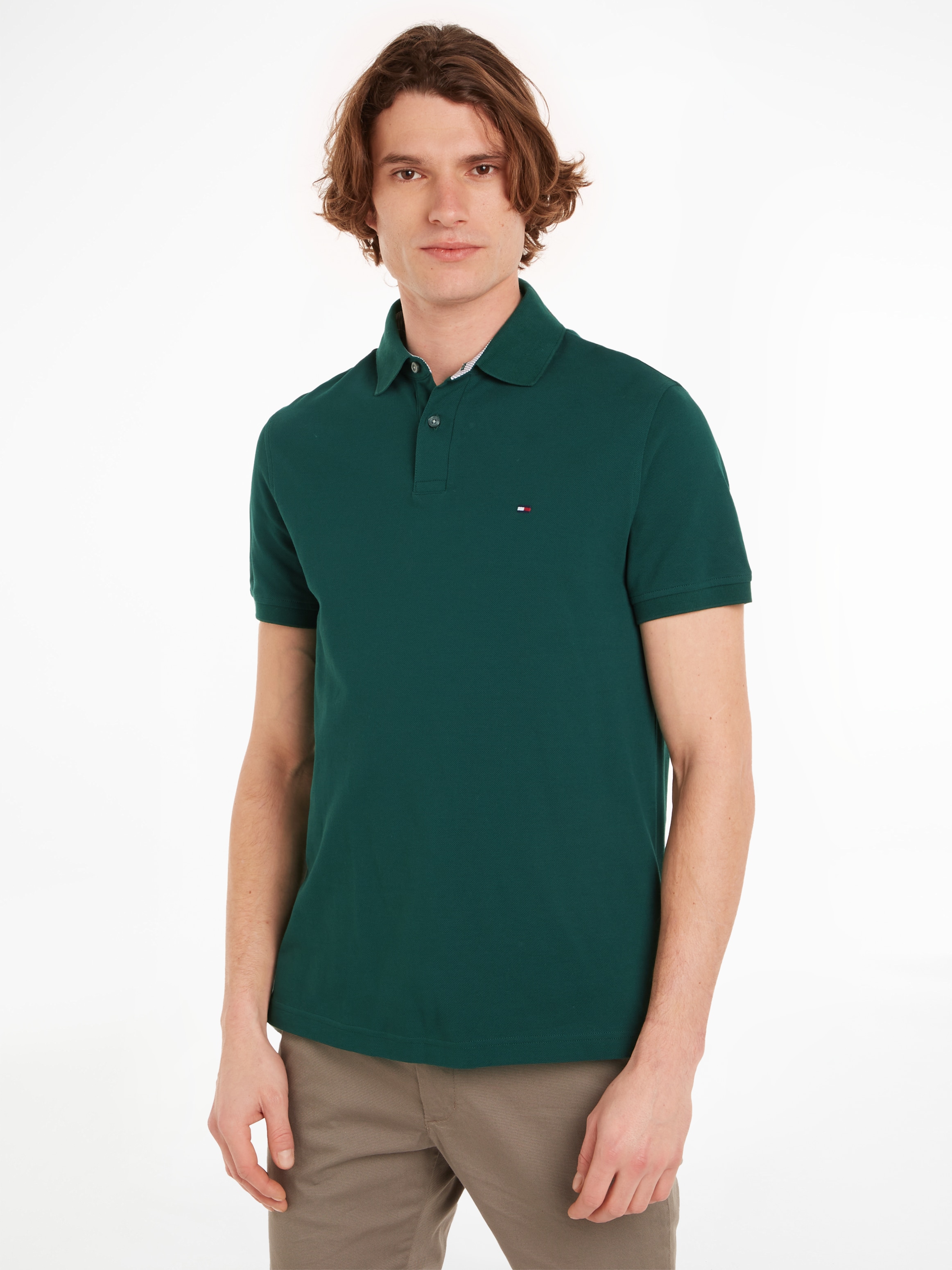 Tommy Hilfiger Poloshirt »1985 REGULAR POLO mit Kontraststreifen und Knopfleiste«, unifarben, sportlich, regular fit, Baumwollmix, Polokragen