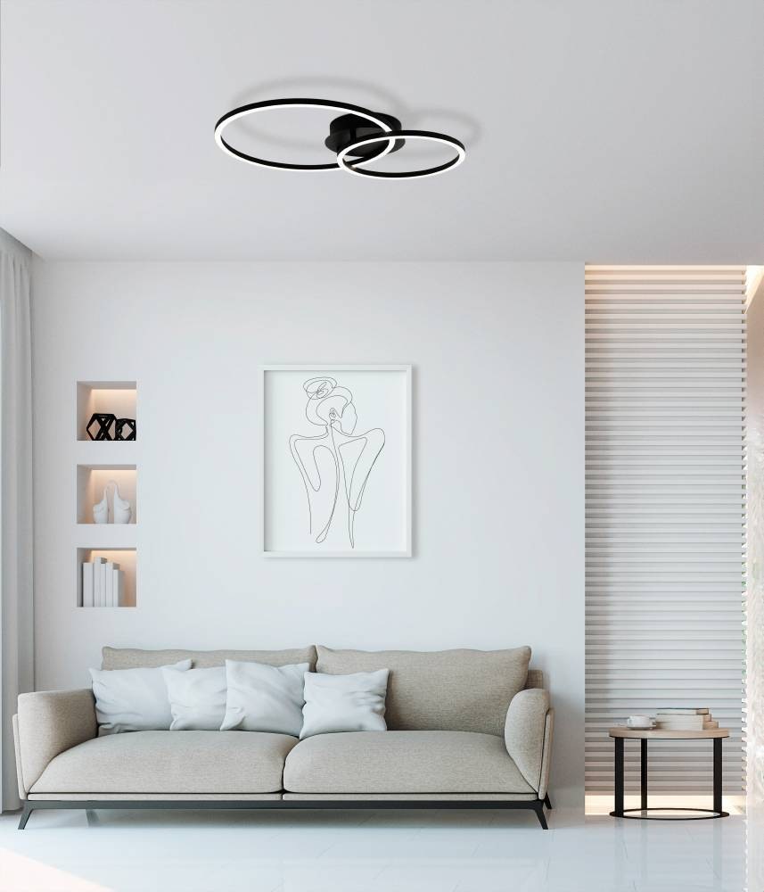 EGLO LED Deckenleuchte »Palmaves Deckenlampe, schwarzes Aluminium, Nachtlicht, Rund«, 1 flammig, Leuchtmittel LED-Board | LED fest integriert, minimalistisch, zeitlos, flache Bauform, Wohnzimmer, 39x29x7cm