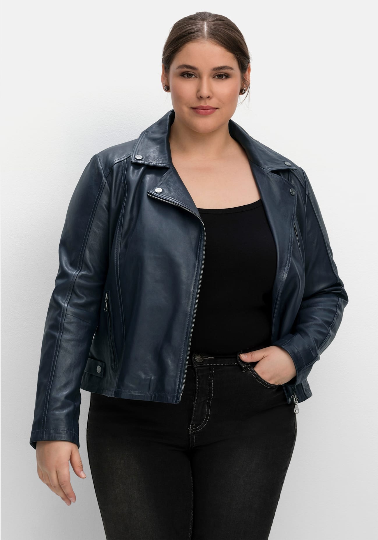 Sheego Lederjacke, ohne Kapuze