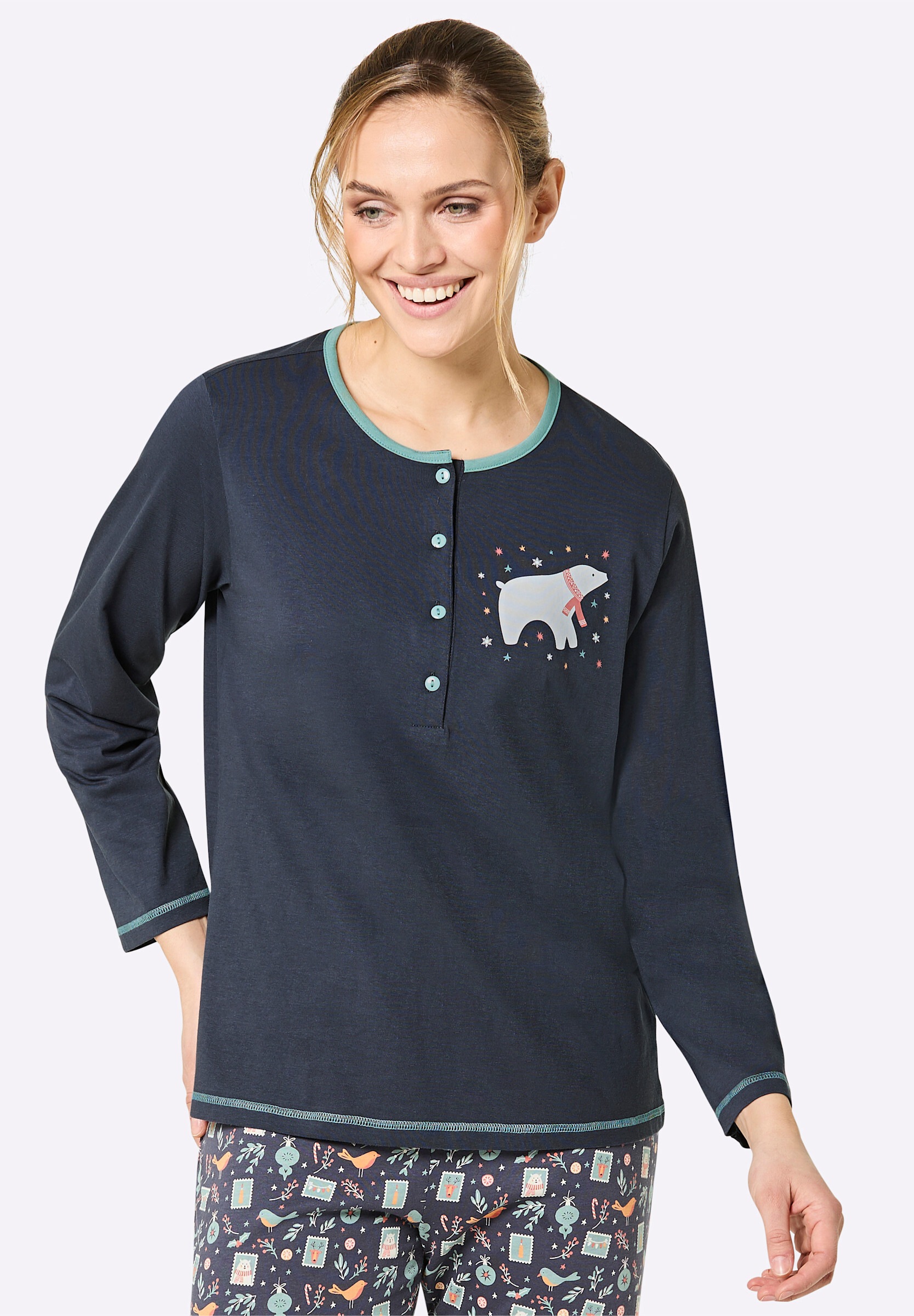 comtessa Schlafanzug »Schlafanzug-Shirt Schlafanzugshirt mit kontrastfarbigen Ziernähten« 1 Stk.