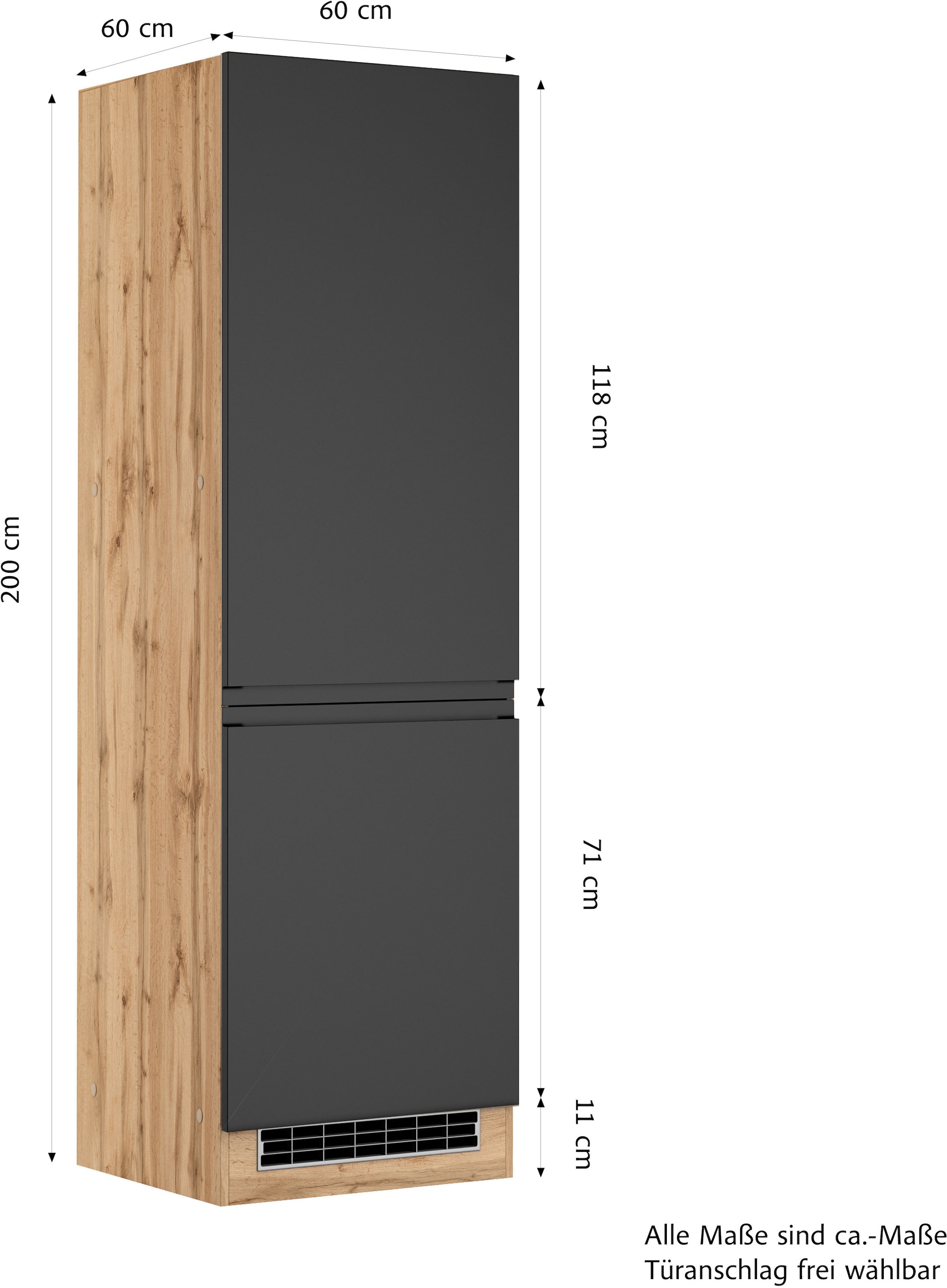 KOCHSTATION Kühlumbauschrank »KS-Virginia,neu in verbesserter Ausführung« Stauraum, Softclose,  Breite 60 cm, Höhe 200 cm, Nische für Kühlschrank B/H/T: 56/178/55 cm
