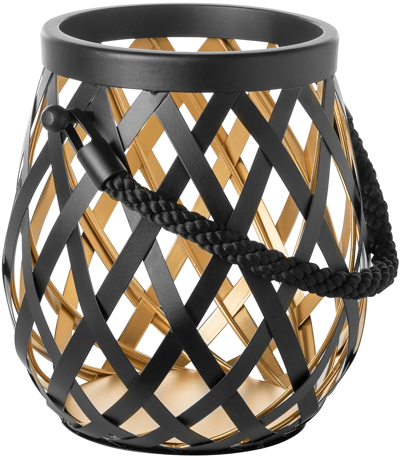 Fink Kerzenlaterne »OTIS«, (1 St.), Windlicht, schwarz pulverbeschichtet, innen goldfarben, mit Glas