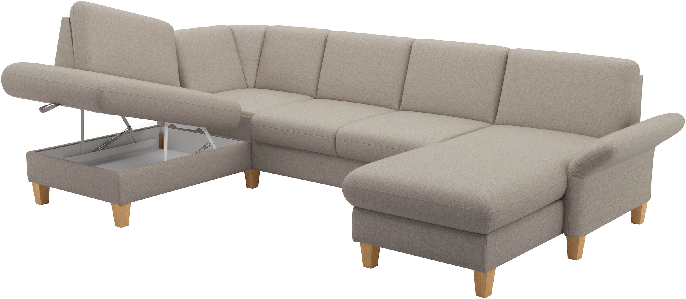 Home affaire Wohnlandschaft »Rochelle, U-Form«, optional mit Armteilverstellung, mit Bettfunktion & Bettkasten