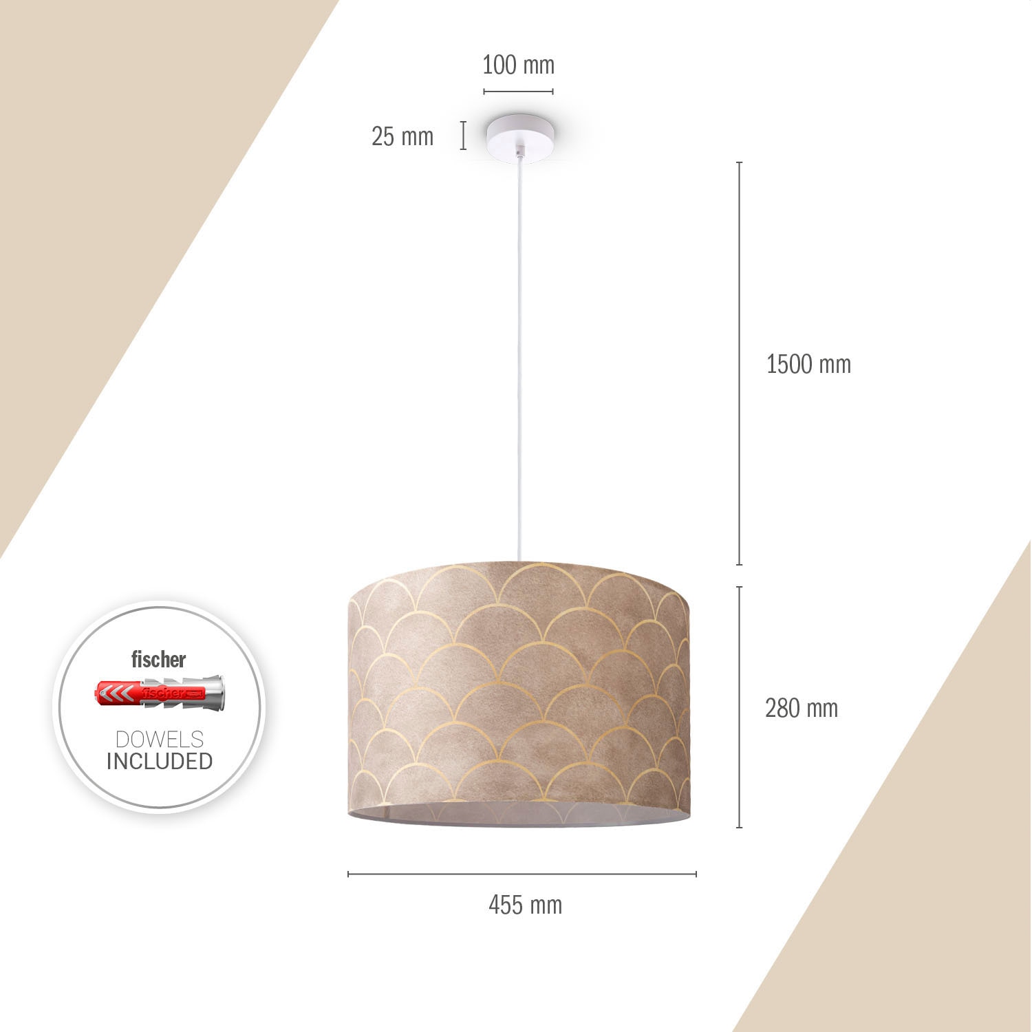 Paco Home Pendelleuchte »Hugo Pillar«, Leuchtmittel E27 | ohne Leuchtmittel, Pendelleuchte Esstisch Lampe Wohnzimmer Stoffschirm Vintage Modern