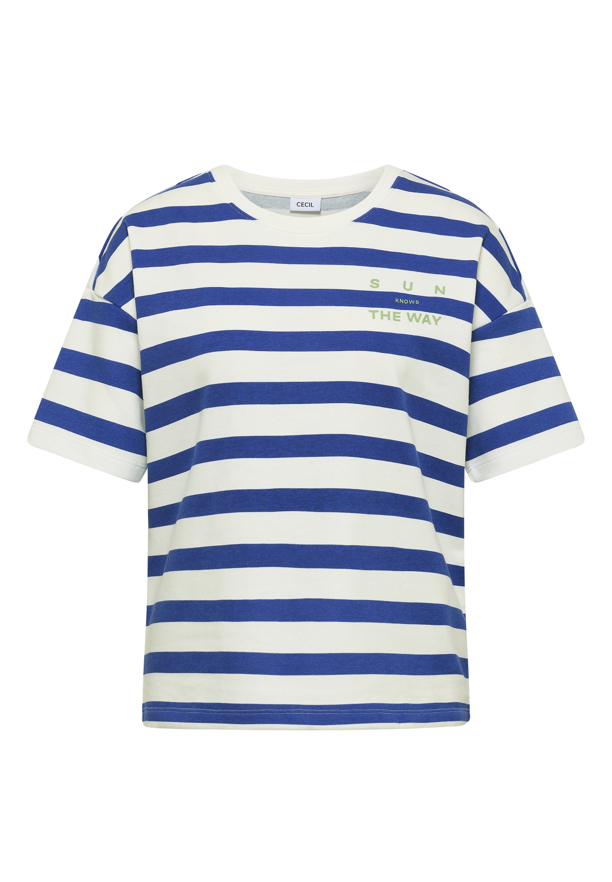 Cecil Kurzarmshirt Sommershirt mit Streifen und Wording-Detail