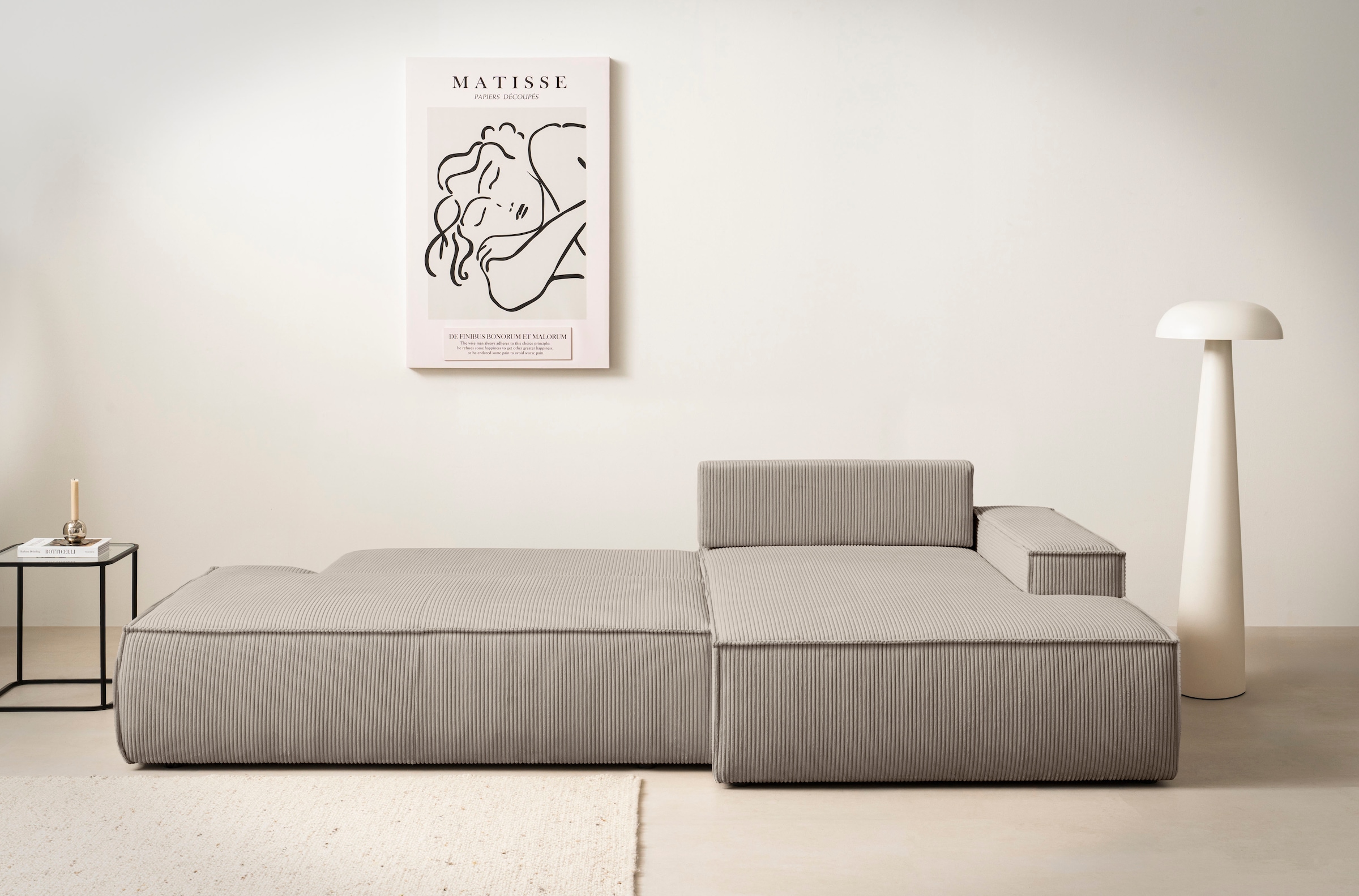 Home affaire Ecksofa »SHERWOOD, Schlafsofa in L-Form offen (275cm), Cord, Leinenoptik«, Schlaffunktion und Bettkasten, Kedernaht, hoher Sitz- & Liegekomfort
