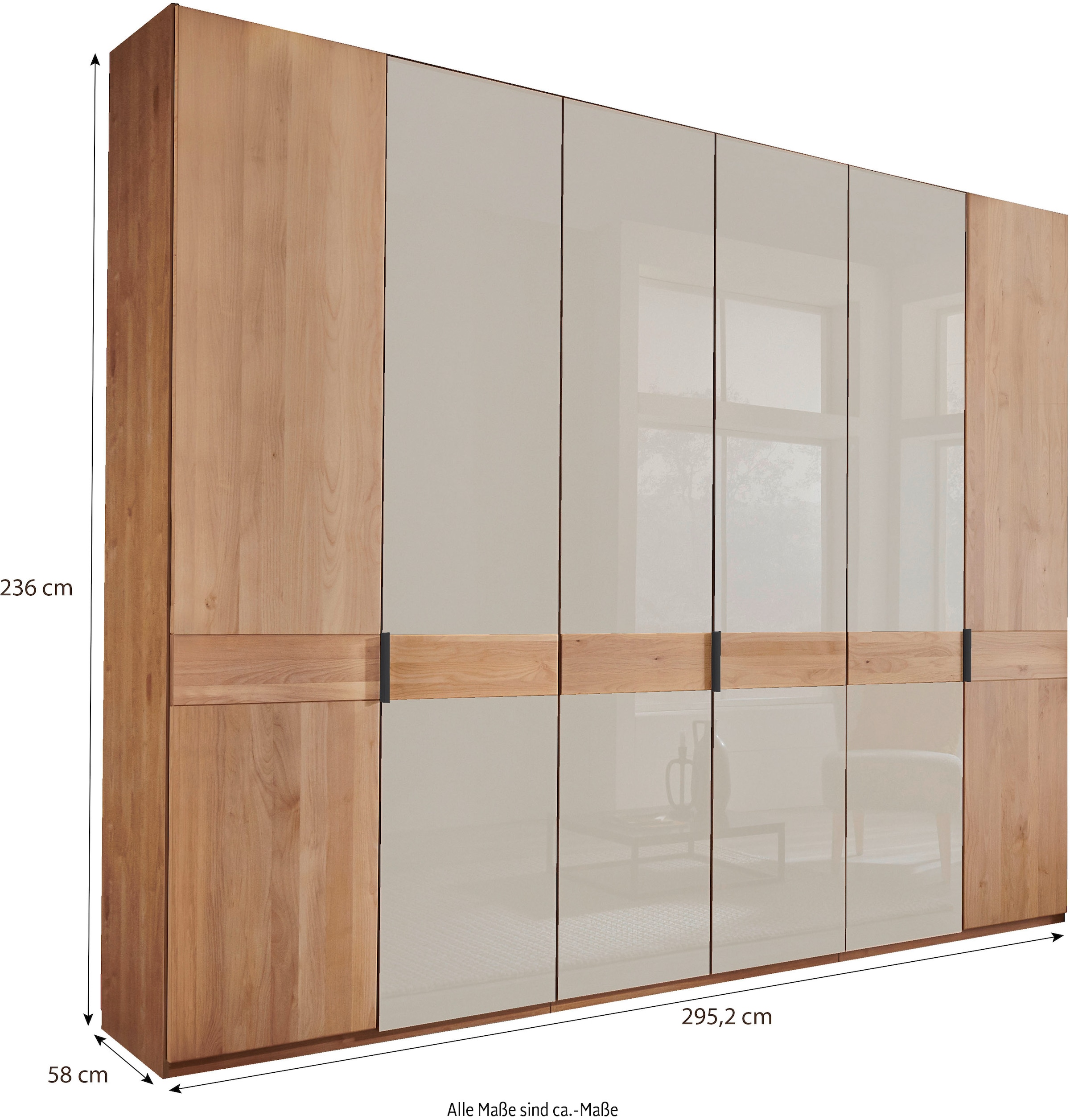 WIEMANN Drehtürenschrank »Cardiff, Massivholztüren in Kombination mit Glas- oder Spiegeltüren«, (4 Breiten, 2 Höhen 216/236cm auswählbar), hochwertiges Design in langlebiger Qualität, viel Stauraum