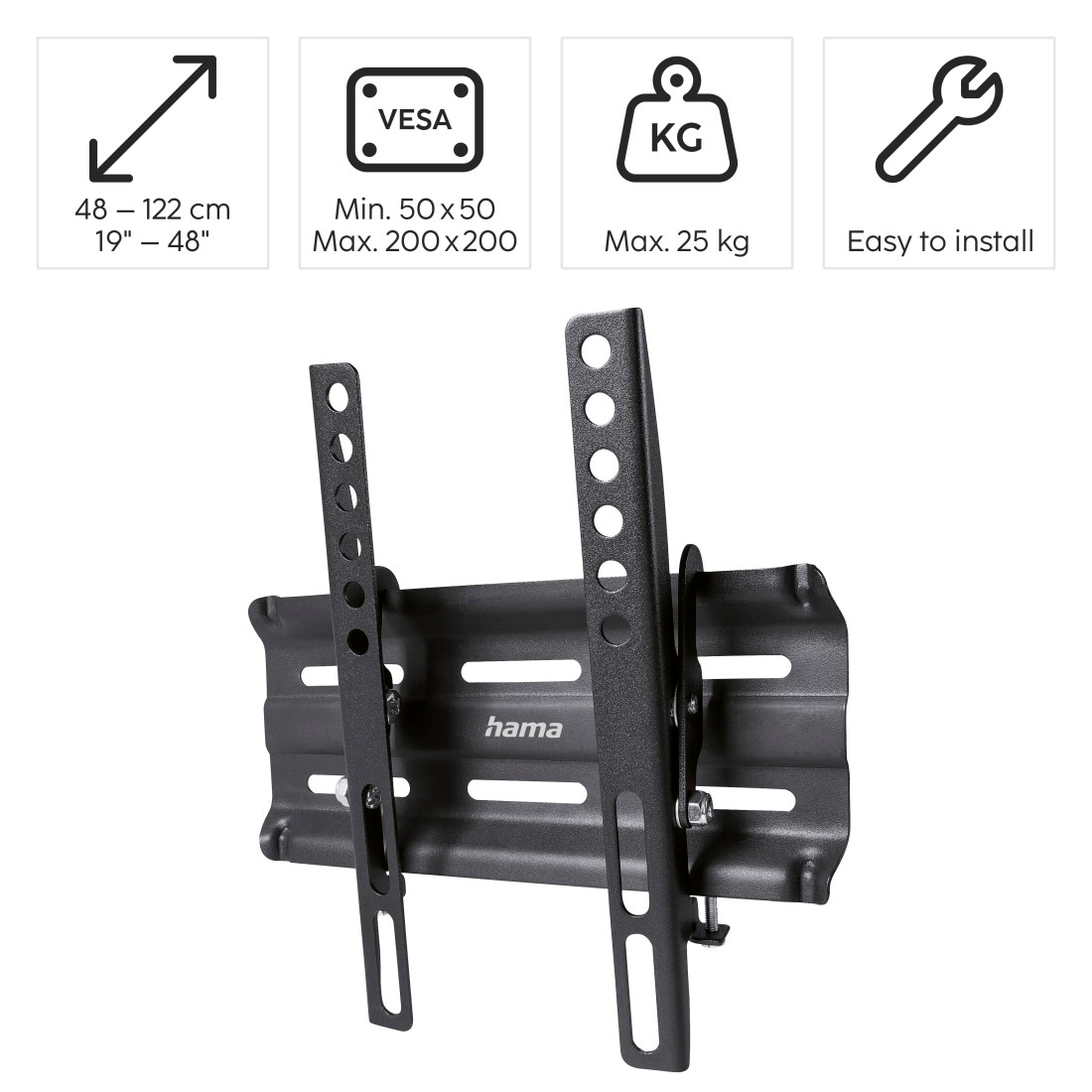 Hama TV-Wandhalterung »Wandhalterung (neigbar, 19"-48", VESA  200x200)« bis 122 cm Zoll