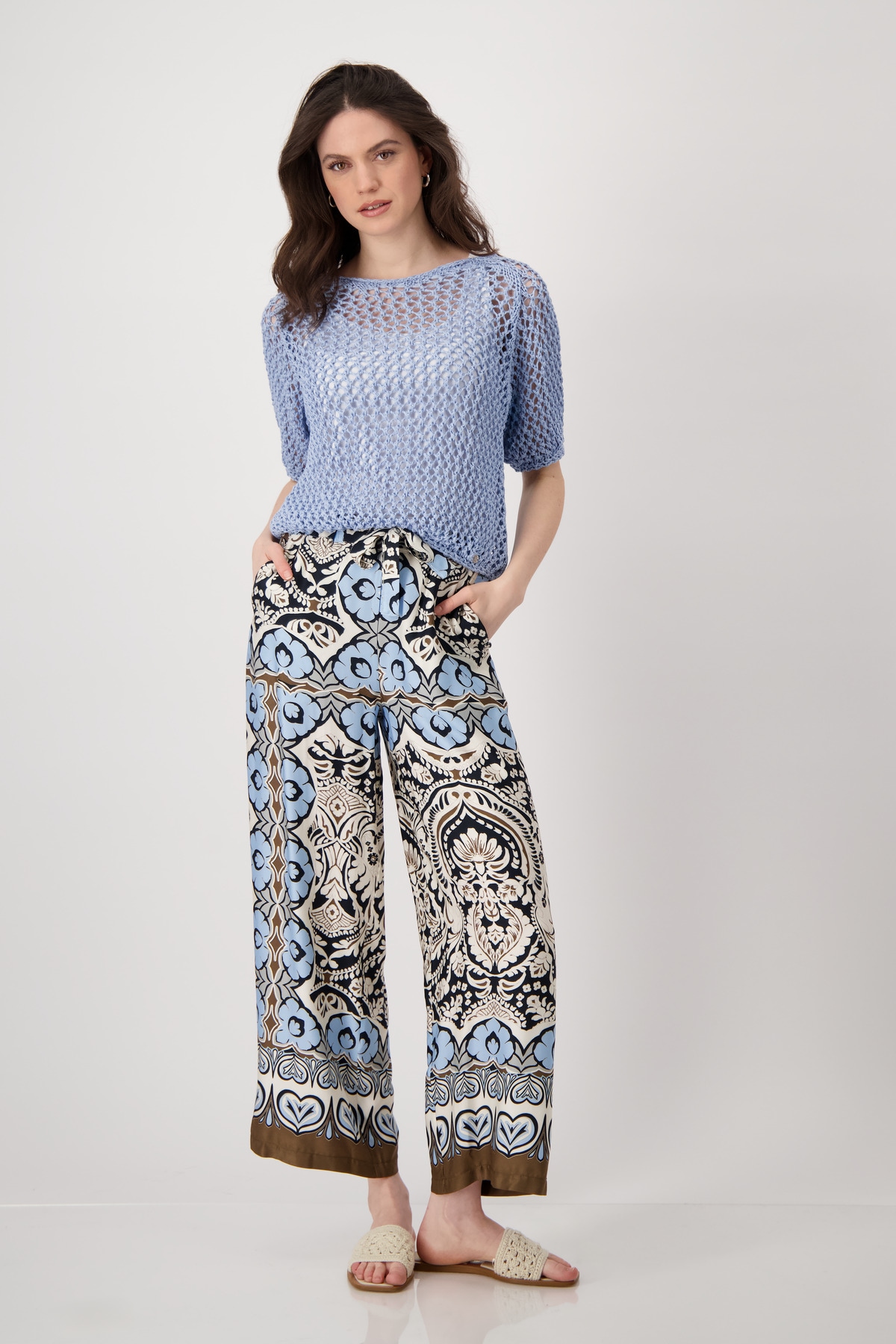 Monari Strickpullover »Pullover Ajour Bändchen«, Mit U-Boot-Ausschnitt