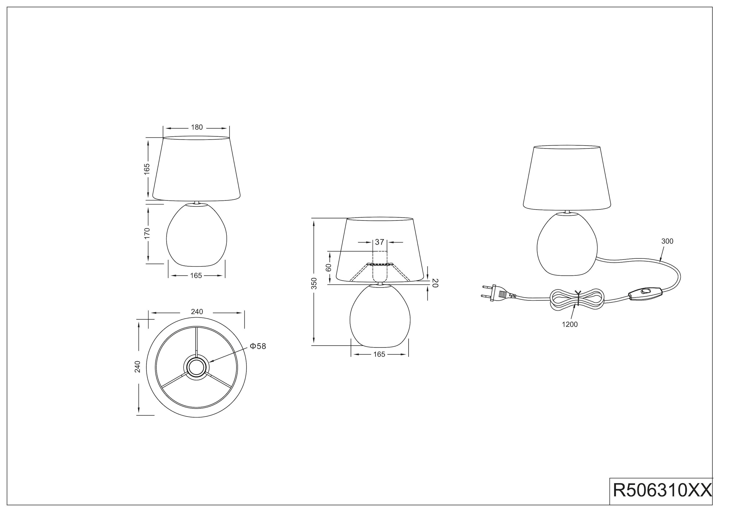 TRIO Leuchten Tischleuchte »LUXOR«, 1 flammig-flammig, Schnurschalter, Leuchtmittel tauschbar