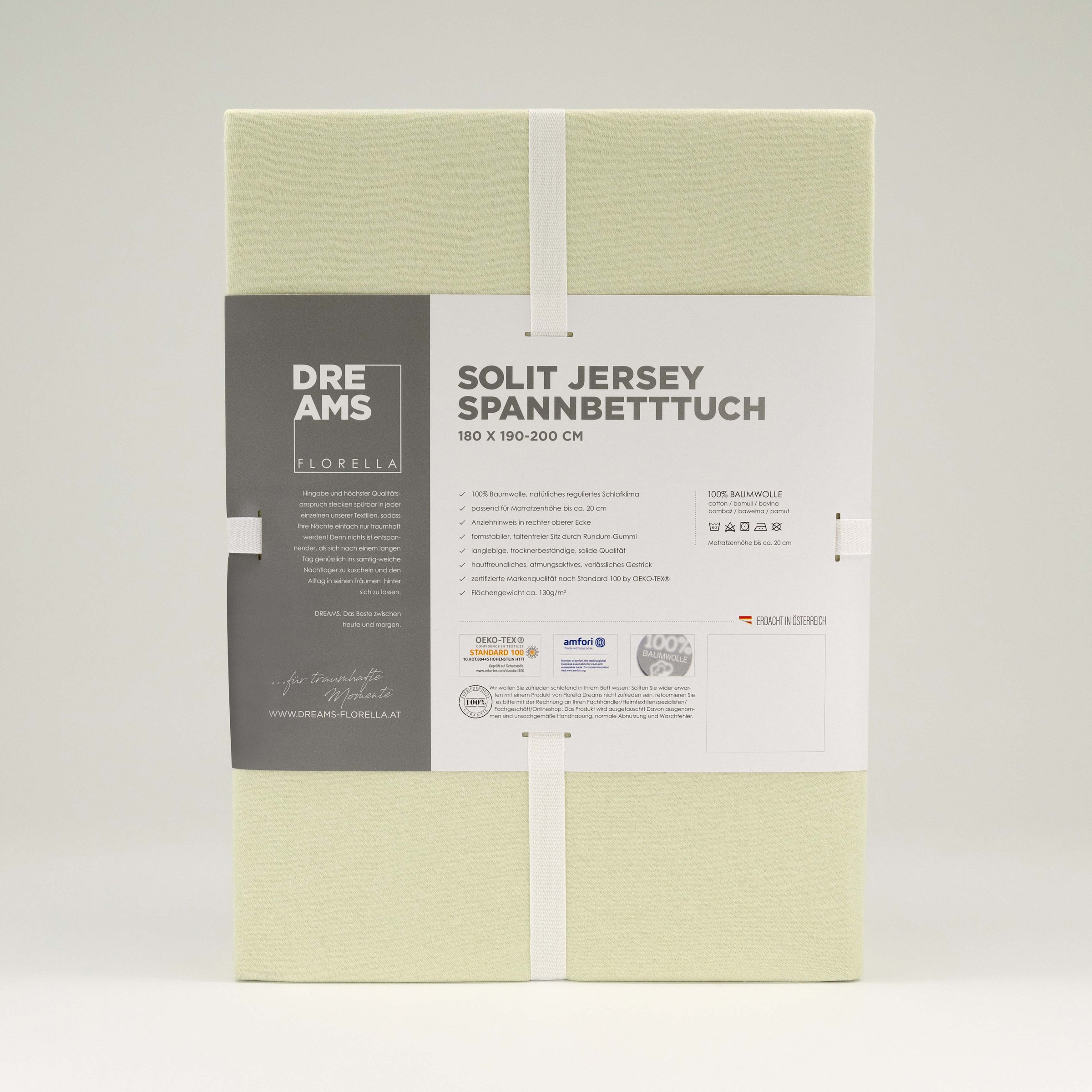 Florella Spannbettlaken »Solit Jersey, mit Rundum-Gummi, 100 % Baumwolle«, für Matratzenhöhe bis 20 cm geeignet