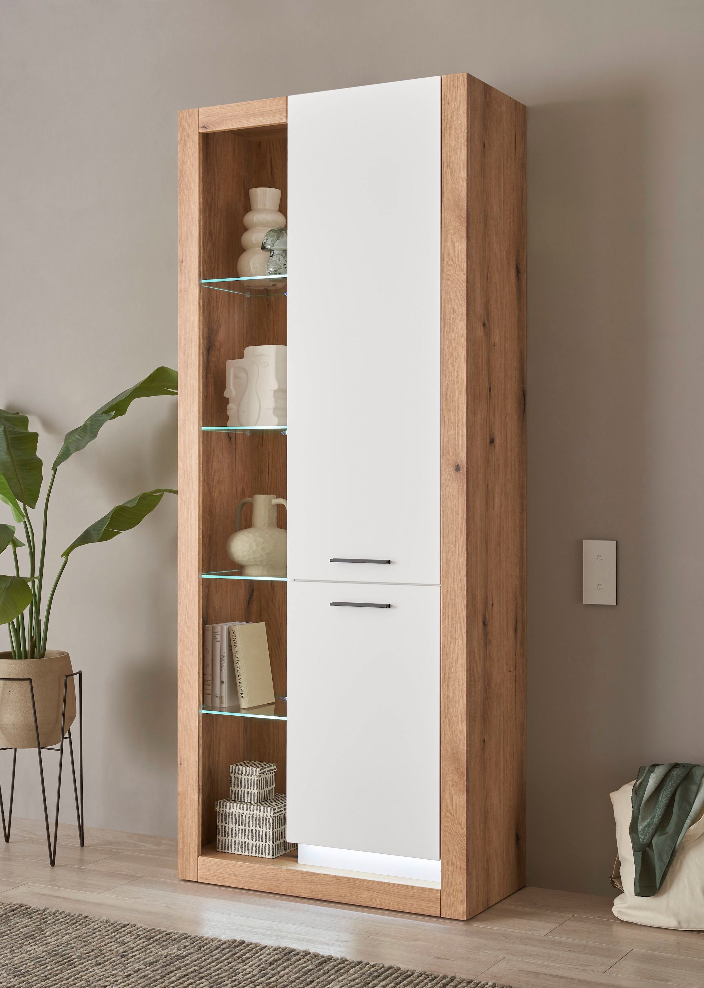 INOSIGN Wohnwand »Brixen, moderne Anbauwand, Wohnzimmer-Set, Eiche Evoke Dekor mit Weiß«, (Set, 3 St.), enthält Stauraumelement, Sideboard und Wandboard