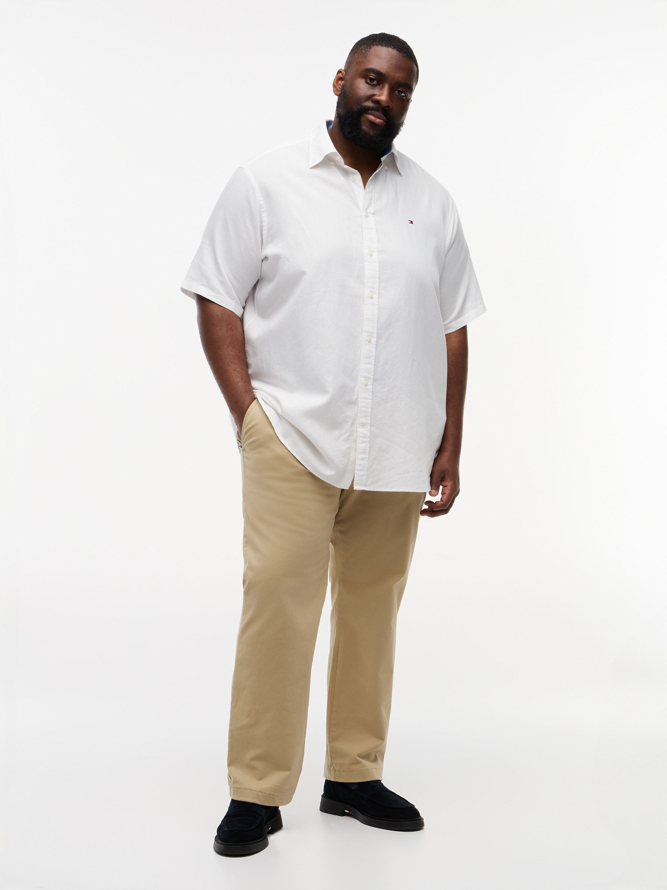 Tommy Hilfiger Big & Tall Kurzarmhemd »BT- LINEN BLND SOLID« Große Größen, Button-down-Kragen, regular fit