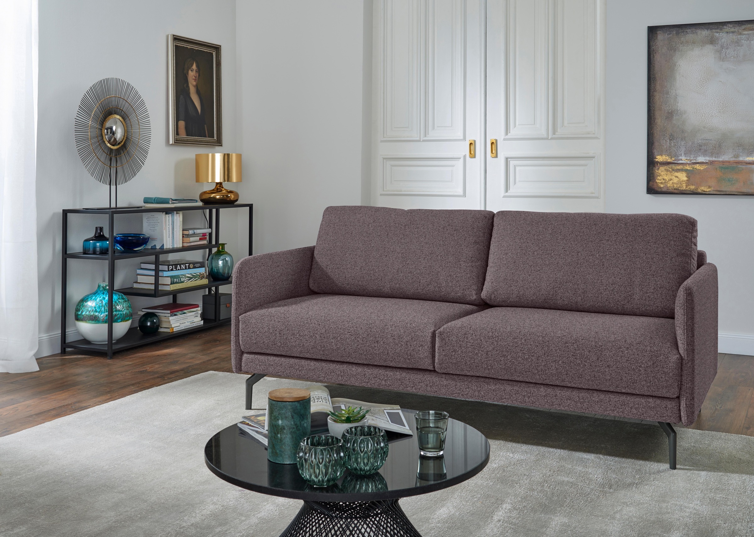 Creation BY ROLF BENZ 3-Sitzer »CR.450, Designsofa, edles Sofa, Loungesofa, Ledersofa, klares Design«, Armlehne sehr schmal, Breite 190 cm, Alugussfuß Umbragrau