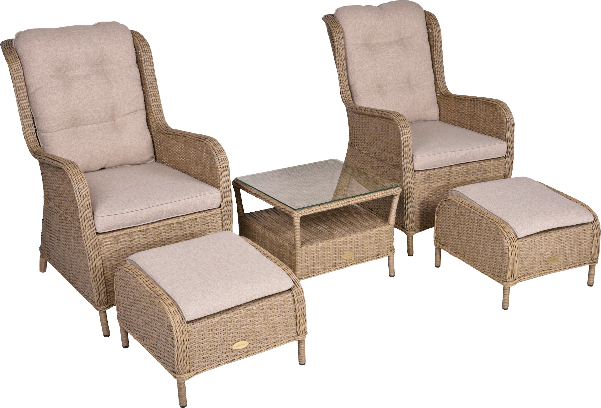 Garden Pleasure Garten-Essgruppe », Sessel-Set »VALENCIA«« Set,  2 Sessel, 2 Hocker, Tisch LxB: 54x43 cm, inkl Auflagen