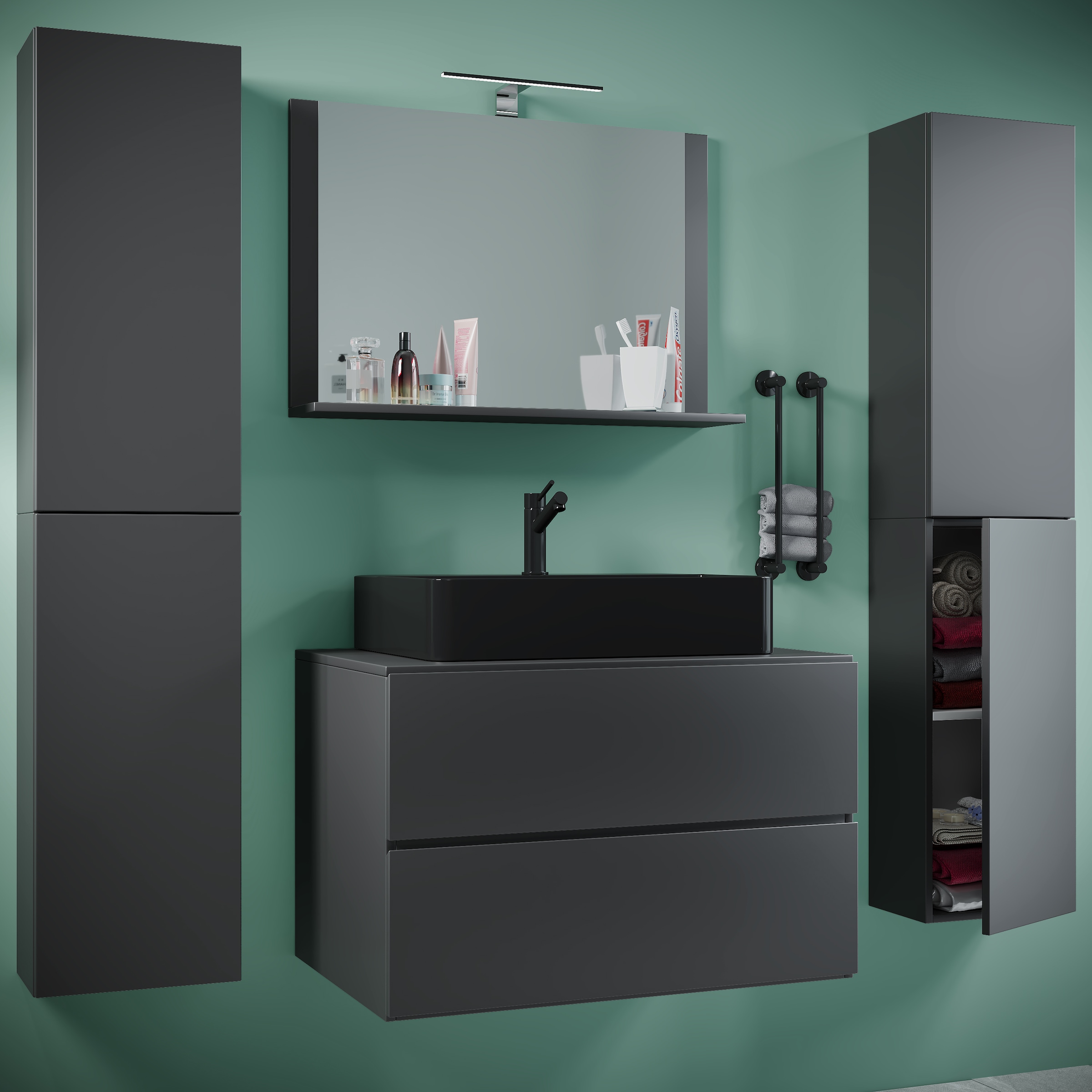 VCM Waschtisch »5-tlg Waschtisch Badmöbel 80cm Lendas XL Schublade« 5 Stk. tlg.