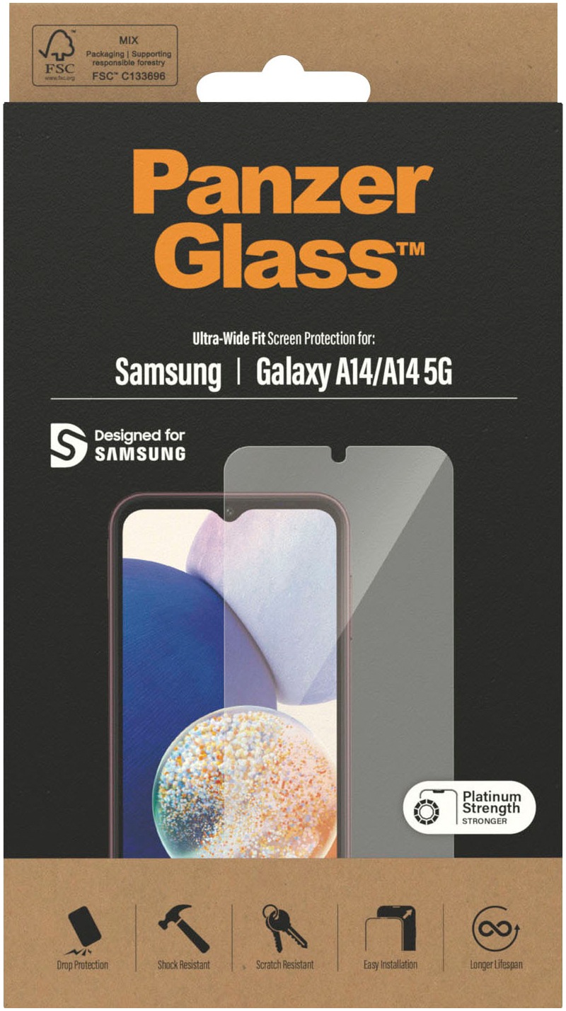 PanzerGlass Displayschutzglas »Displayschutz Samsung Galaxy A14/A14 5G - Ultra-Wide Fit«, für Samsung Galaxy A14, Kratz-& Stoßfest,Antibakteriell,Berührungsempfindlich,Simpel Anbringen
