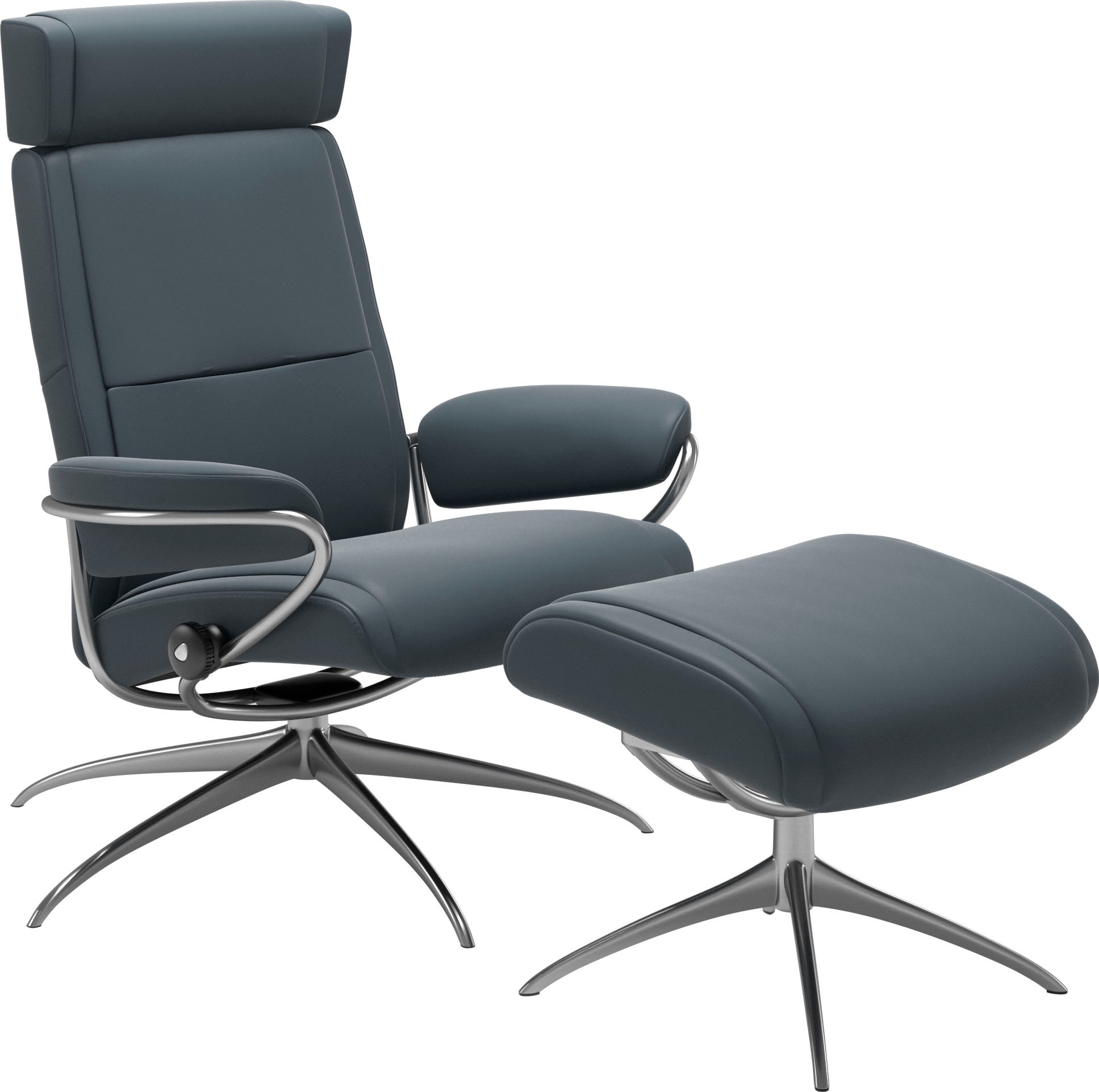 Stressless® Relaxsessel »Paris«, mit Hocker, Low Back mit Kopfstütze, mit Star Base, Gestell Chrom