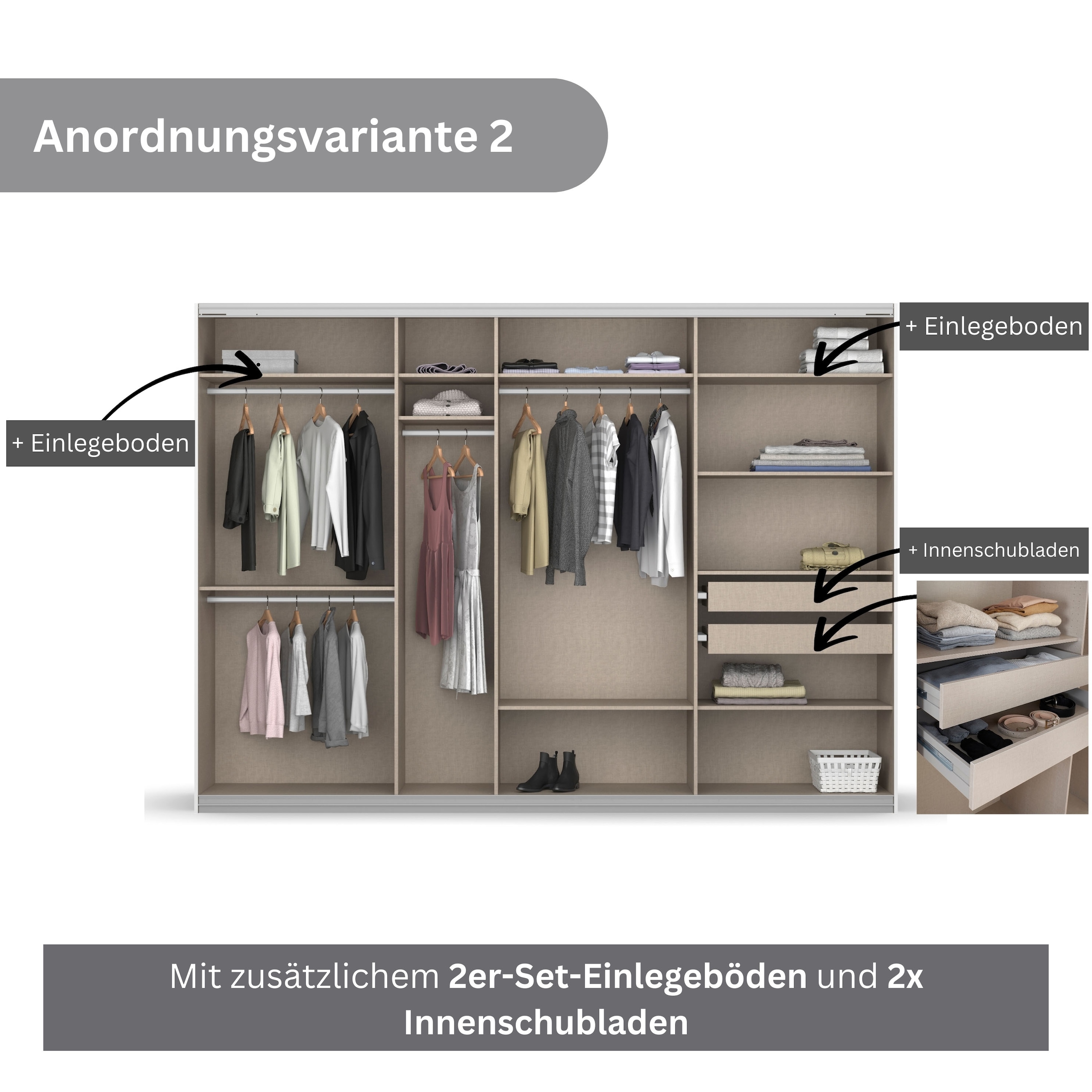 rauch Schwebetürenschrank Koluna, mit Spiegel, inkl. 2 Innenschubladen sowie extra Böden