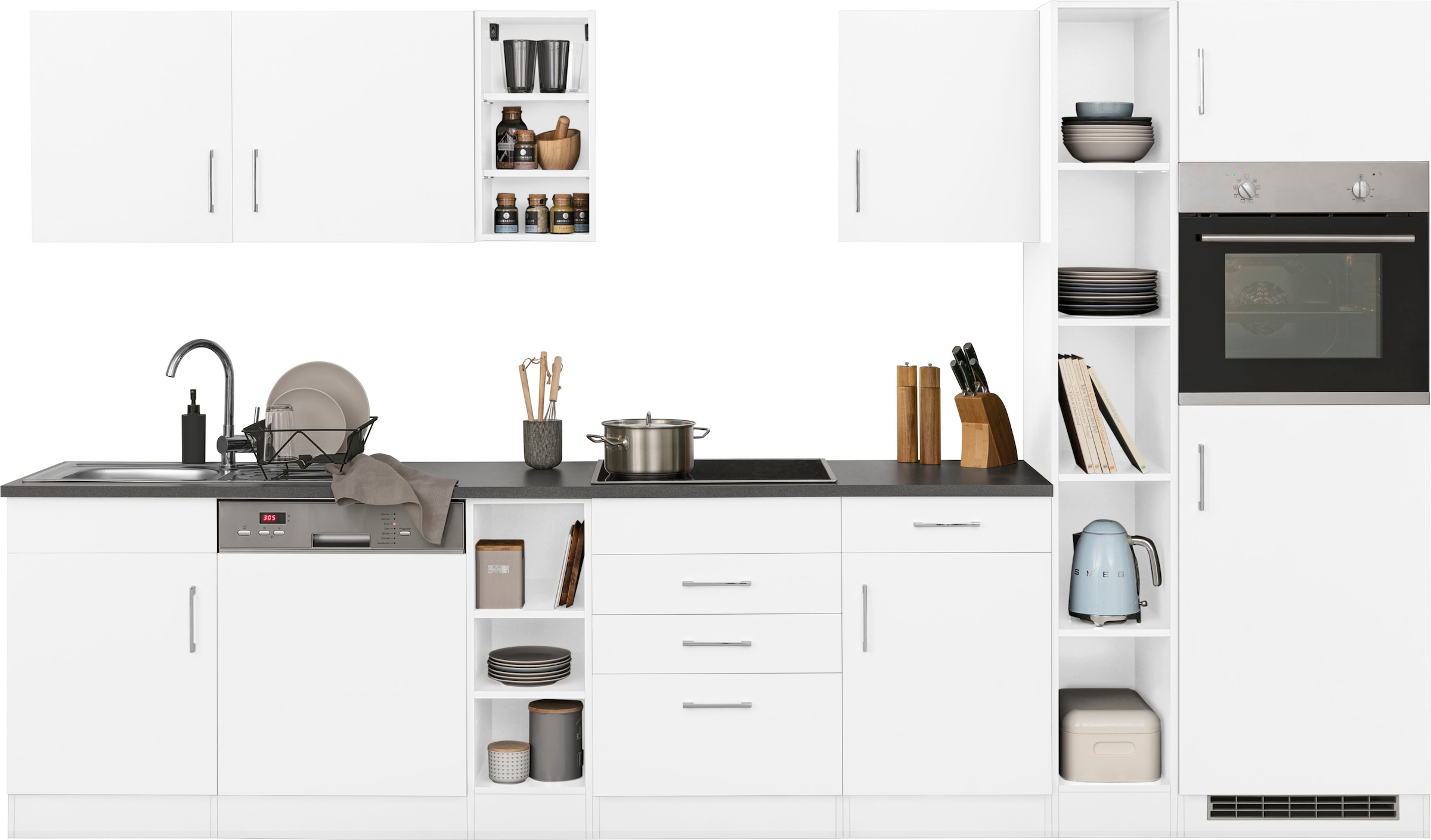 KOCHSTATION Küchenzeile »KS-Paris – Küchen mit einzigartigen Fotomotiven auf den Fronten« Breite 340 cm, wahlweise mit E-Geräten und Induktion