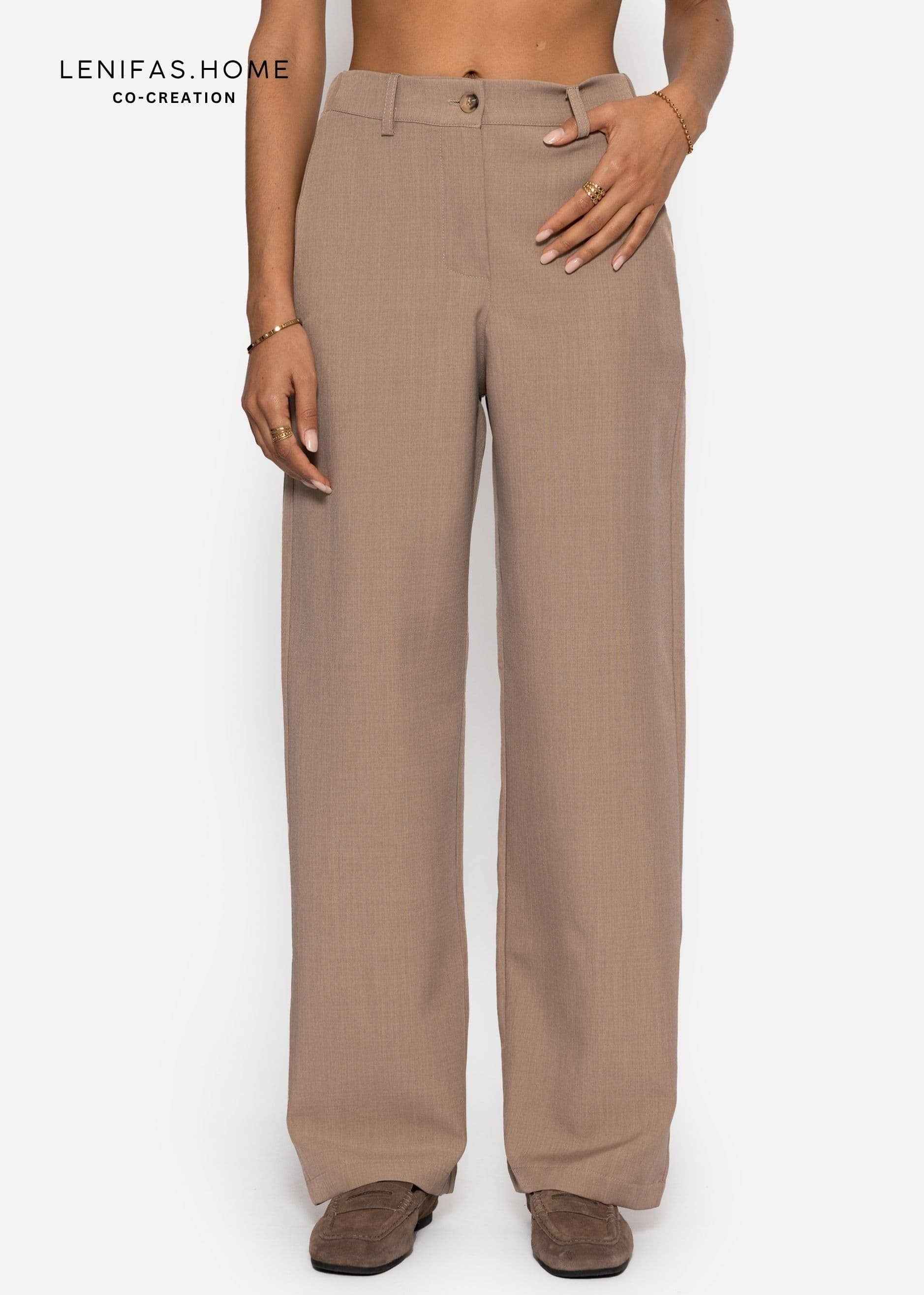 SASSYCLASSY Anzughose »High Waist Hose mit geradem Bein«  Hose mit hohen Bund in Dunkelbeige