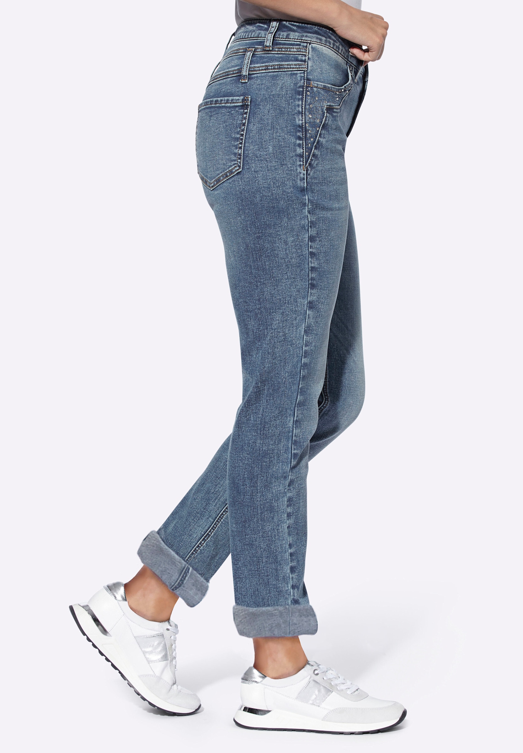 heine Bequeme Jeans »Jeans Jeans mit Steinchen-Verzierung«