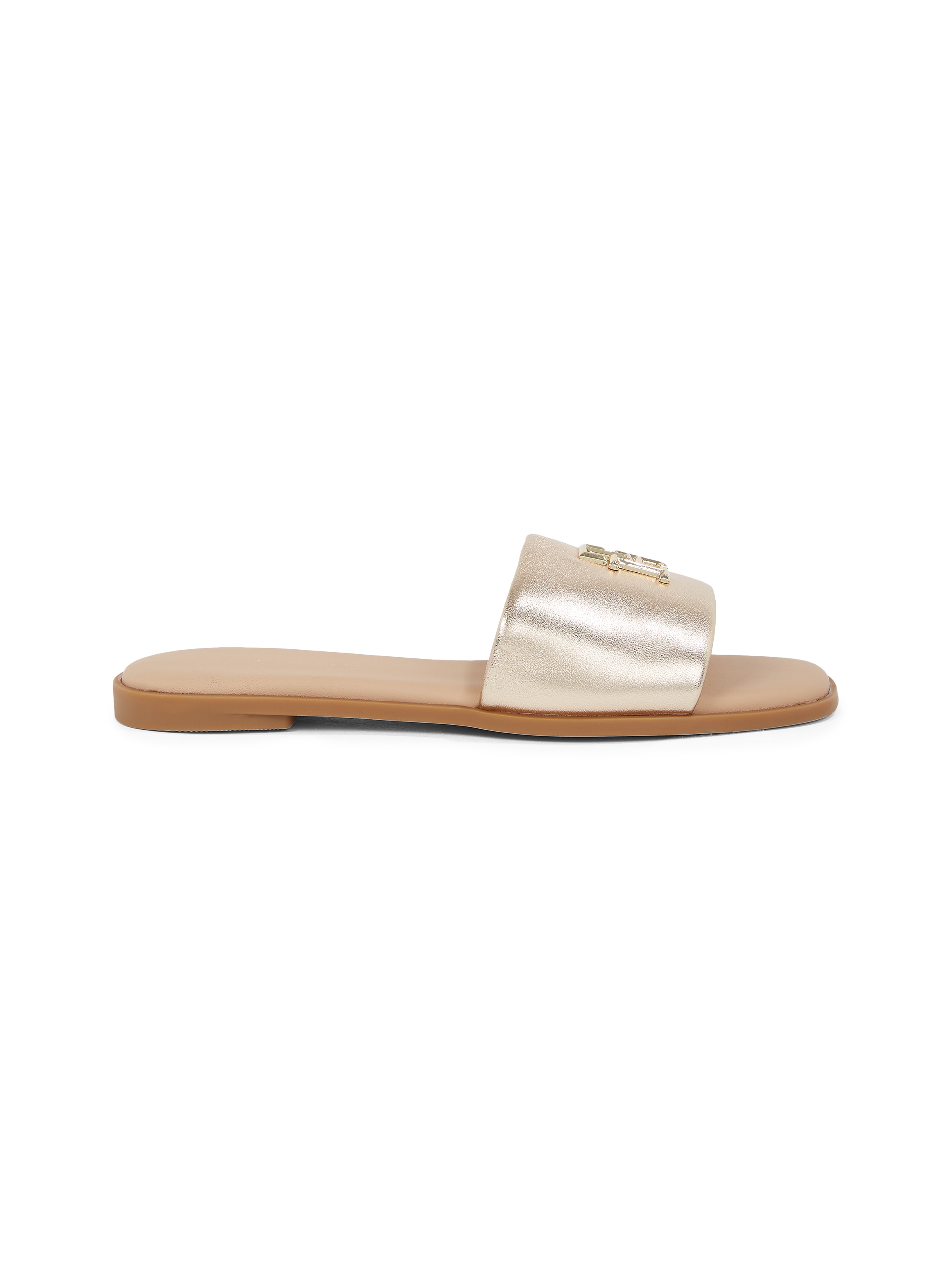 Tommy Hilfiger Pantolette »TH LOGO HW METALLIC LEATHER MULE«, Sommerschuh, Flats, Bequemschuh mit TH-Schmuckelement