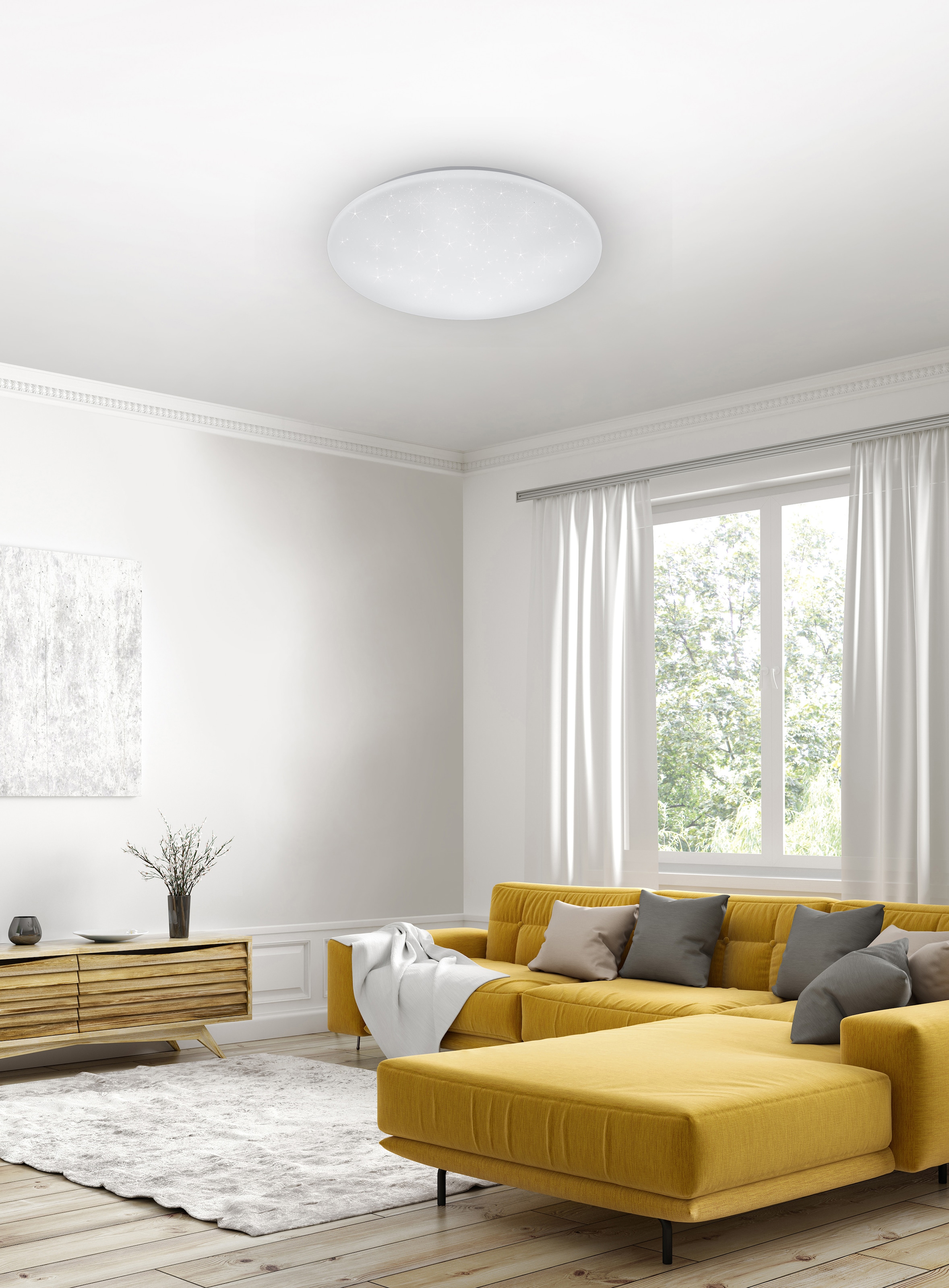 REALITY Leuchten LED Deckenleuchte »Kato«, 1 flammig, Leuchtmittel LED-Board | LED fest integriert, Deckenlampe, weiß, Sternenlichteffekt, Fernbedienung, dimmbar