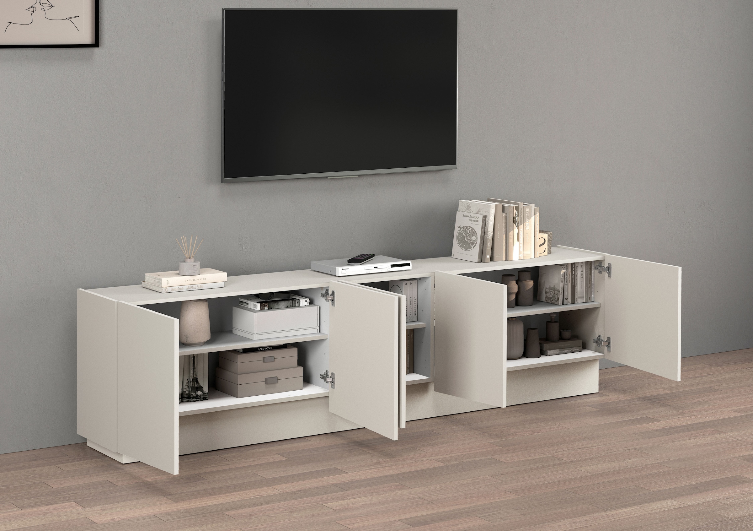 INOSIGN Lowboard »VELA, Höhe 60 cm, Breite 225 cm,Design mit schrägen Türen«, (1 St.), Made in Italy, Maße-B/T/H: 225x35x60, Lowboard, TV-Board, TV-Kommode