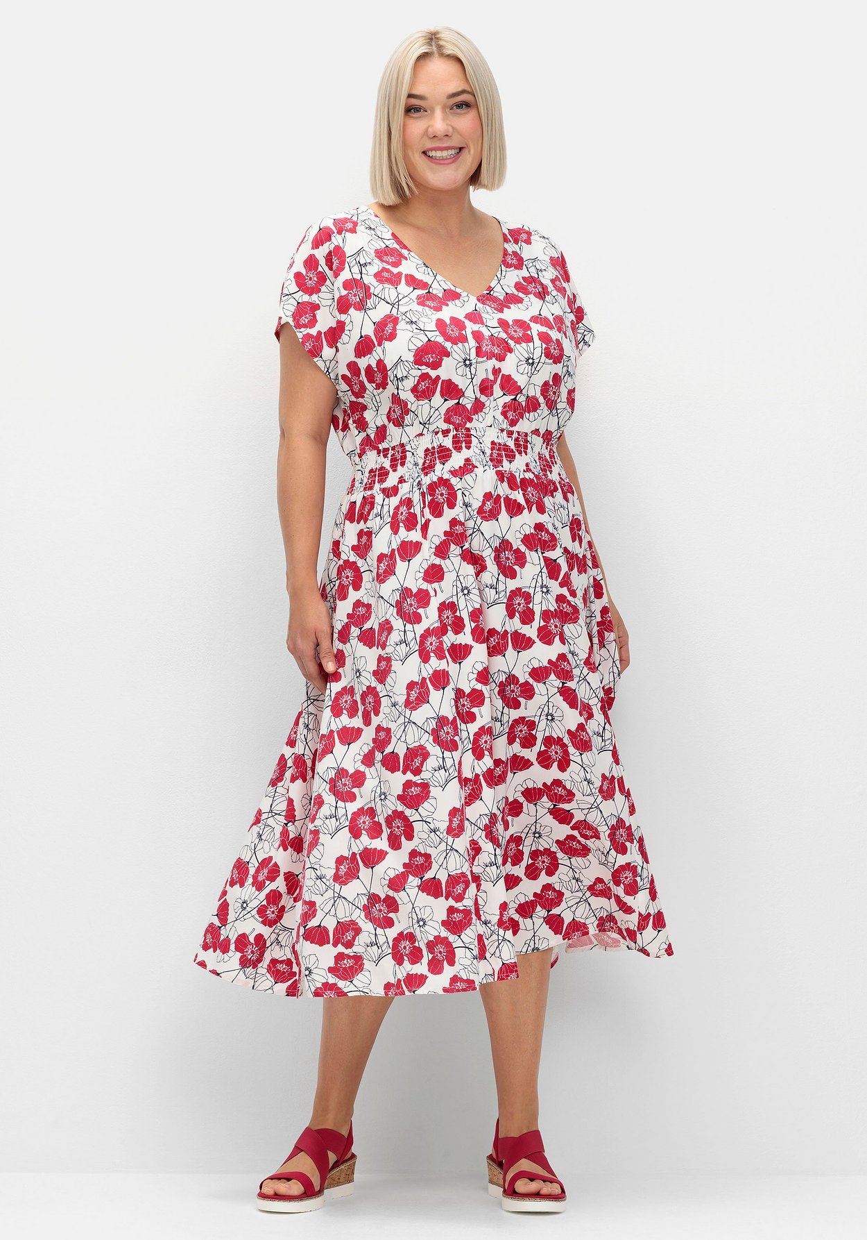Sheego Druckkleid »Kleid mit Minimalprint und Smokbund«