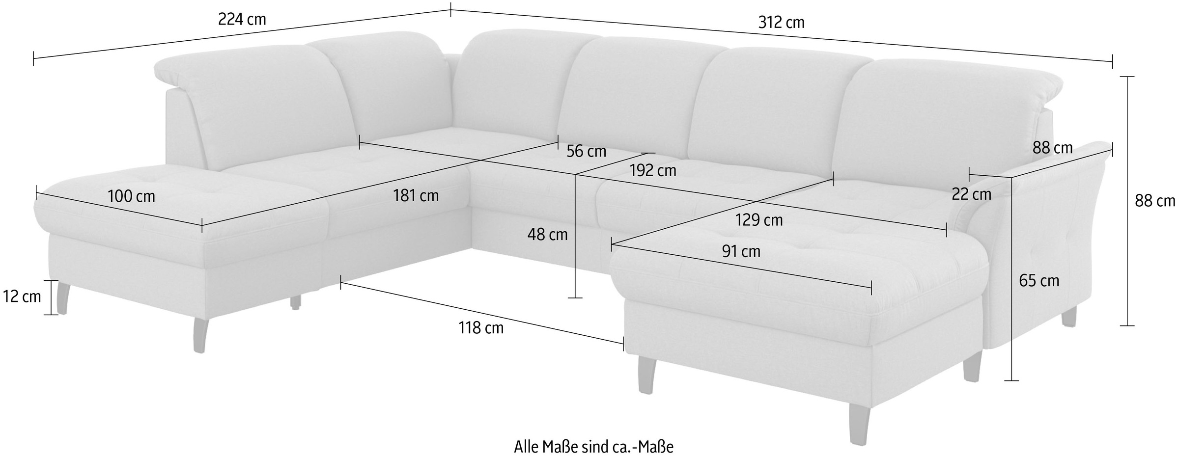 sit&more Wohnlandschaft »Maggiore U-Form« wahlweise mit Kopfteilverstellung, Bettfunktion und Stauraum
