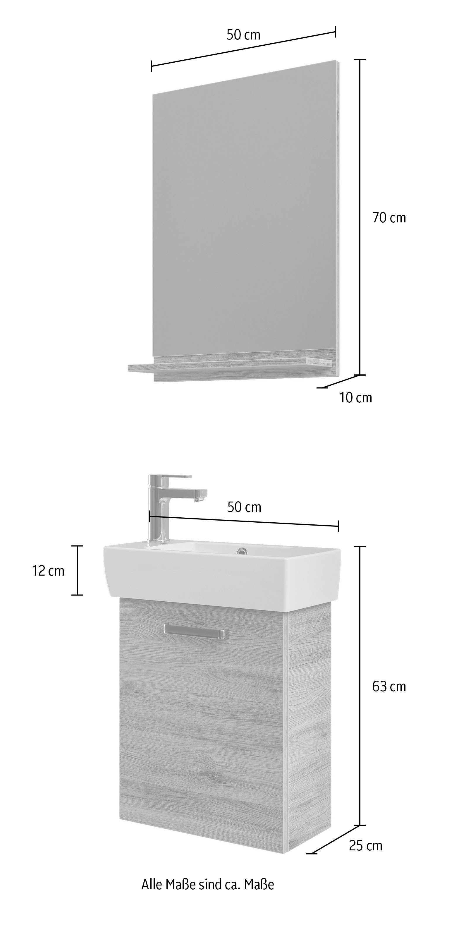 Saphir Badmöbel-Set »Keramikwaschtisch mit Waschtischunterschrank und Spiegel« Set, 3 Stk. tlg.