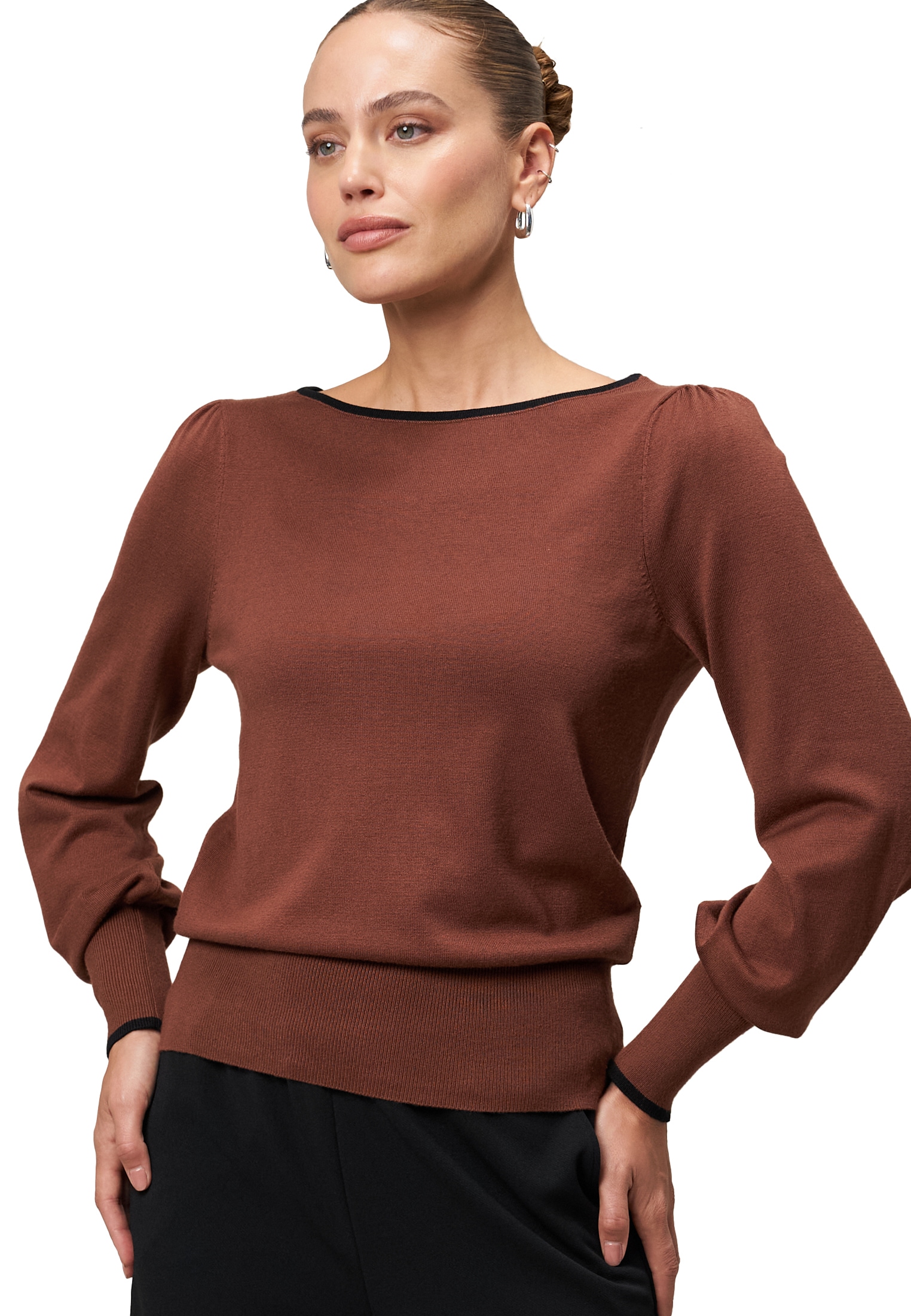 Zero Rundhalspullover »Feinstrickpullover mit Kontrastpaspel«