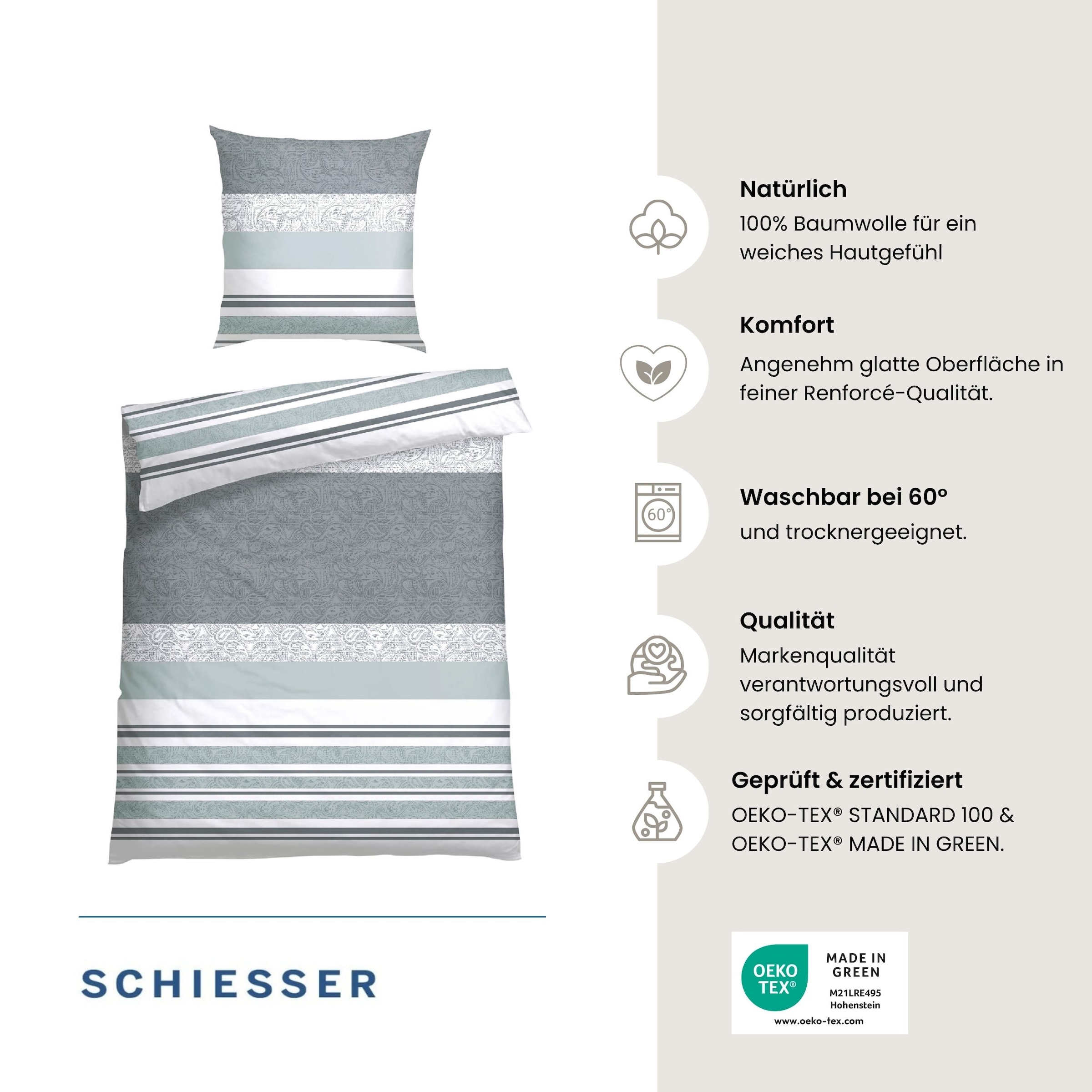 Schiesser Bettwäsche »Adele aus weicher Baumwolle im Paisley-Streifen-Look« 2 Stk. OEKO-TEX® MADE IN GREEN
