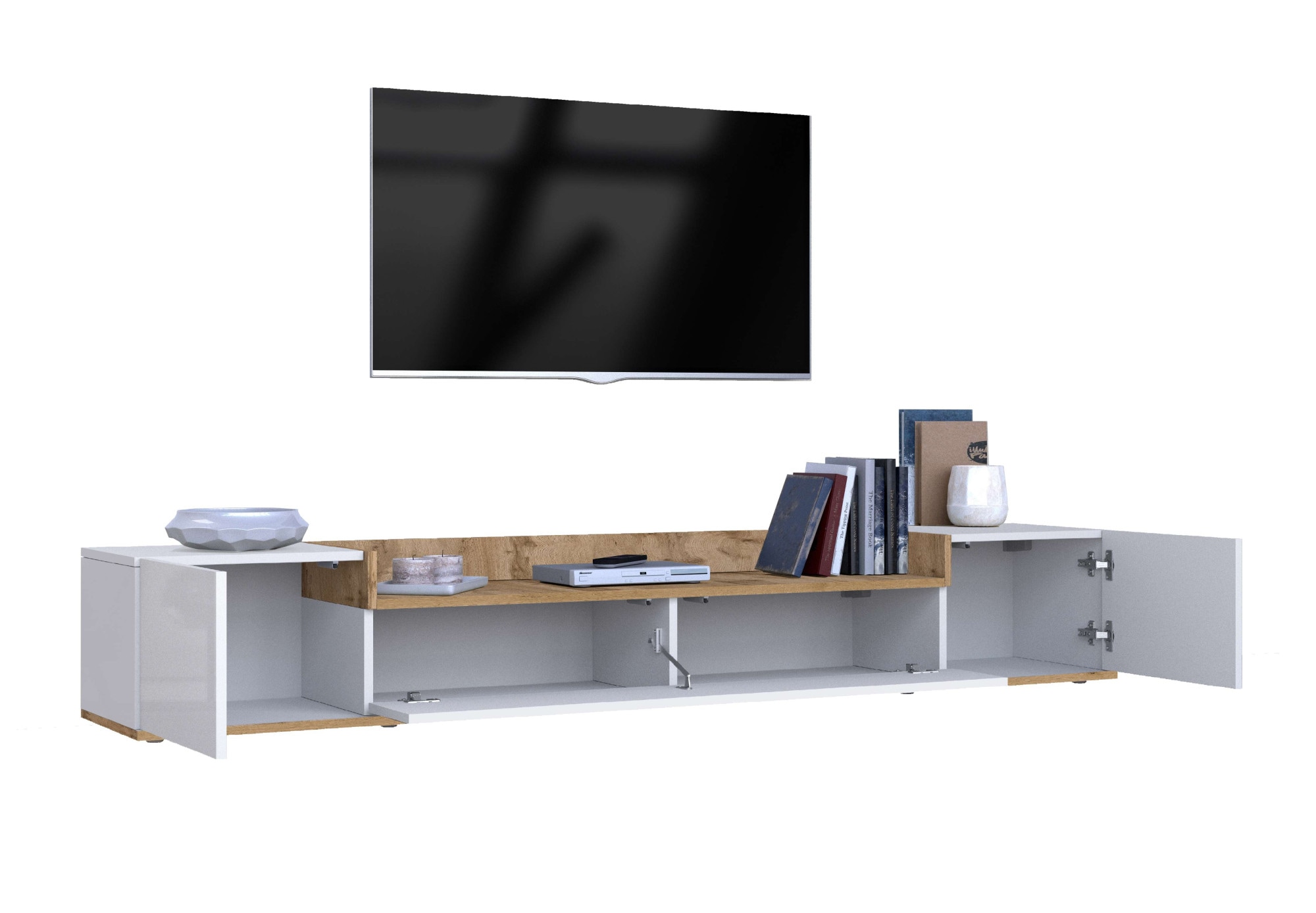 OTTO home Lowboard »BOLSENA,TV-Kommode, TV-Möbel,TV-Bank, 4 Fächer und offenes Ablagefach« 1 Stk. tlg. Breite 200 cm,stehend/hängend,Fronten Hochglanz lackiert,Made in Italy