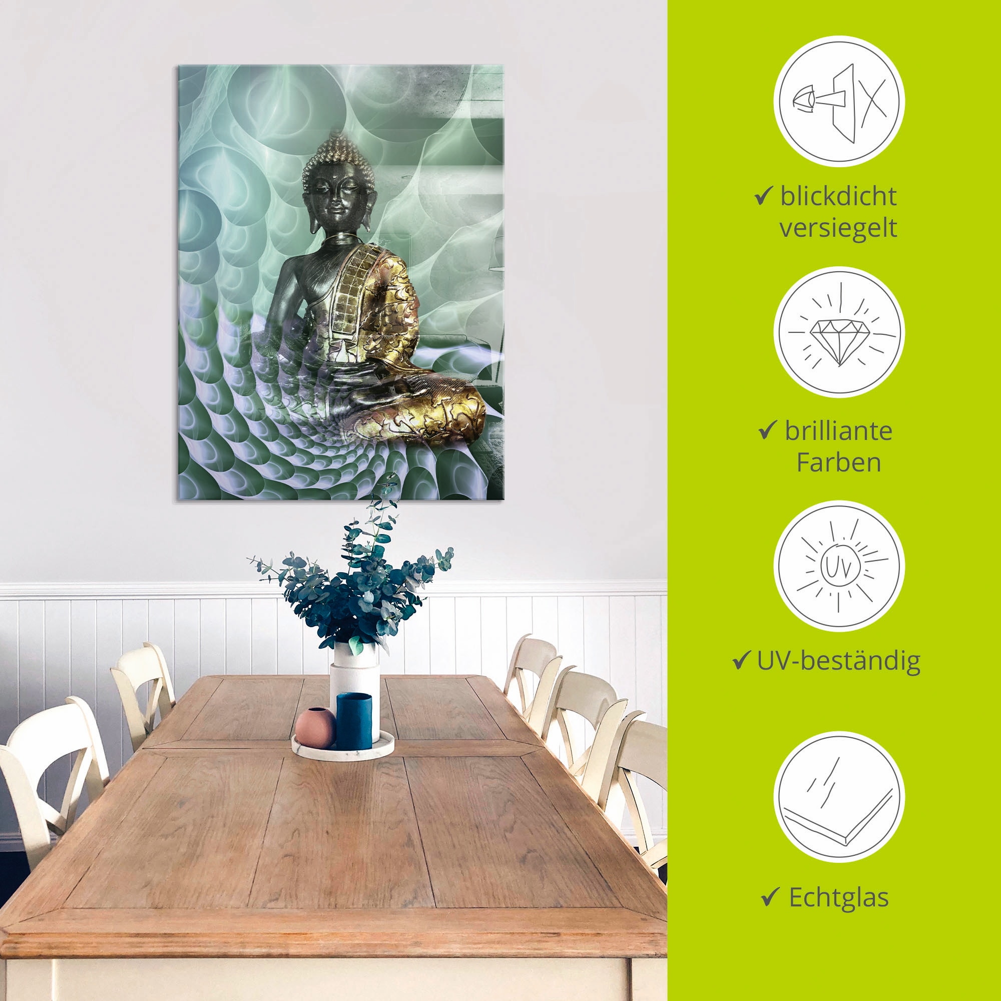 Artland Glasbild »Buddhas Traumwelt CB«, Religion, (1 St.), in verschiedenen Größen