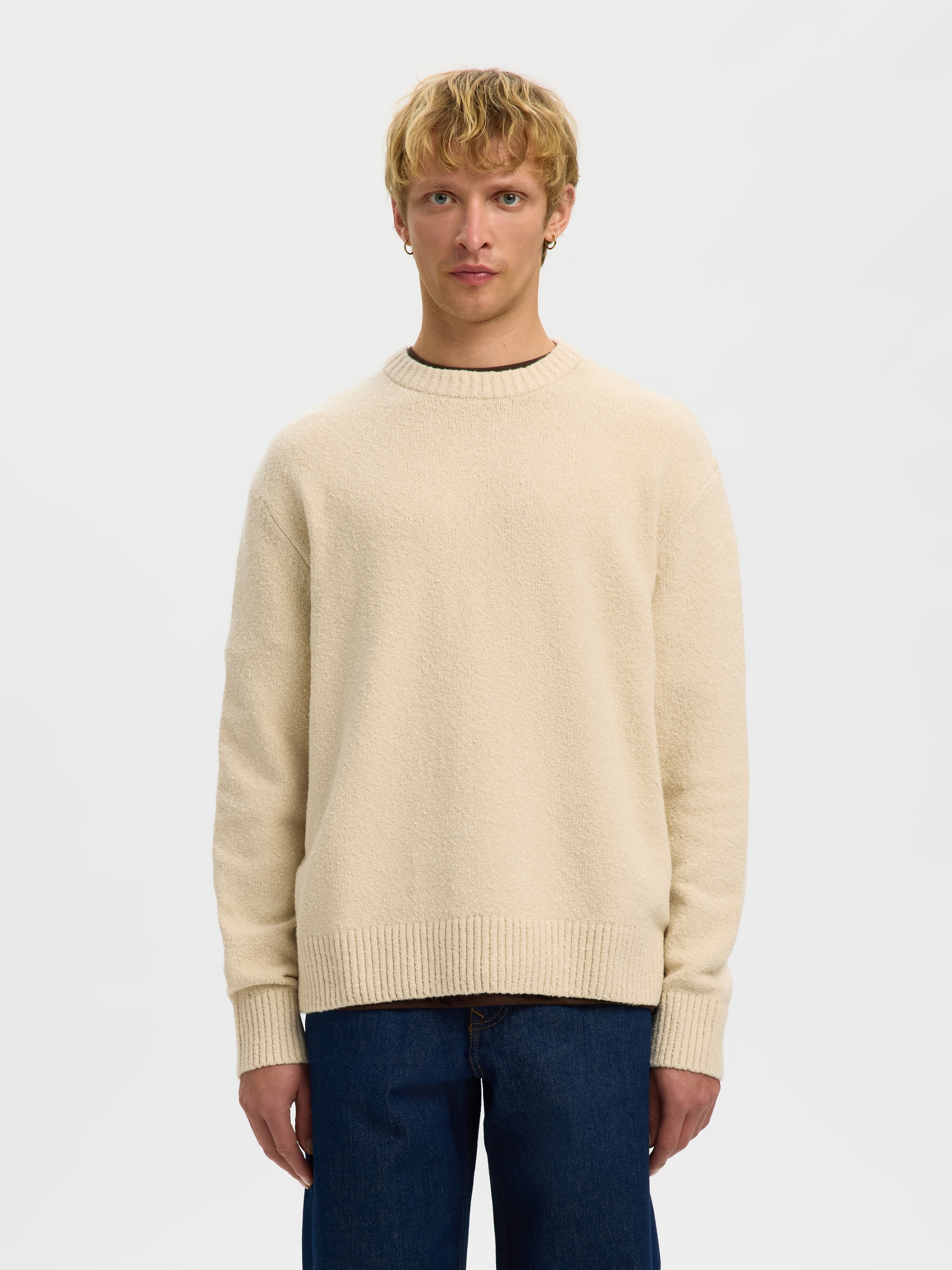 SELECTED Rundhalspullover »SLMALEX LS KNIT CREW NECK NOOS« Baumwollmischung, relaxed fit