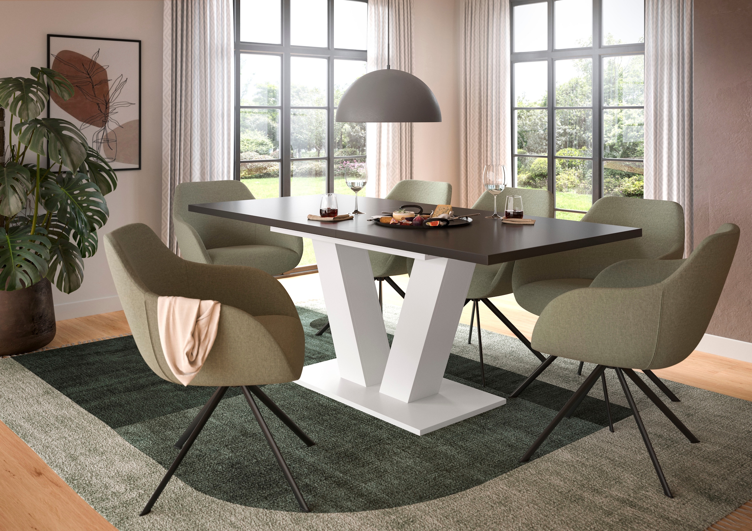 INOSIGN Esstisch »Motus, ausziehbar 150 -190 cm, inklusive 40 cm Einlegeplatte«, (Set, 1 St.), V-Gestell mit Bodenplatte, Tisch, Küchentisch, Esszimmer, Küche
