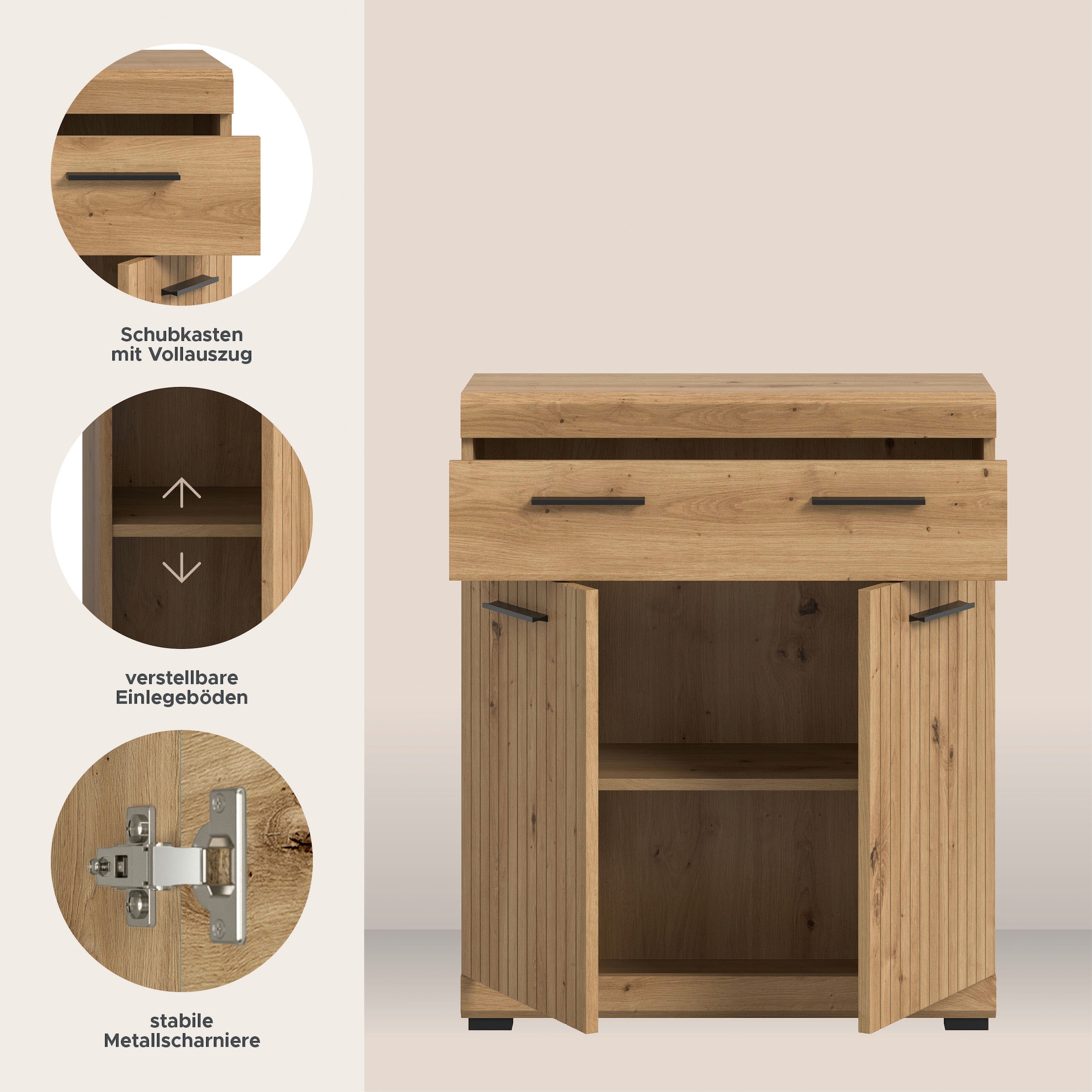 welltime Unterschrank »SIENA, Breite 74cm, 2 Tür, 1 Schubkasten, 2 Fächer, MDF-Front« TOPSELLER!,  in verschiedenen Farben erhältlich, Badmöbel, Badschrank, Kommode, Bad