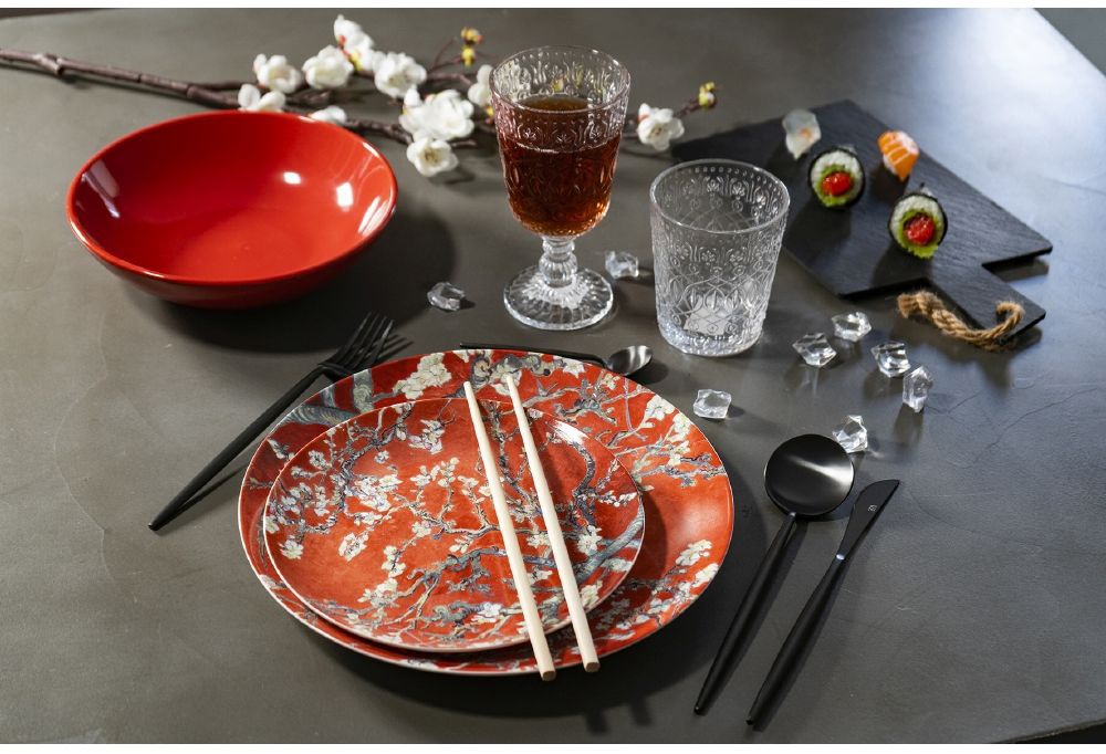 Villa d'Este Teller-Set »Geschirr-Set Japanese Dream Rot«, (Set, 18 tlg.), Service, Tafelservice, 18 Teile, für 6 Personen