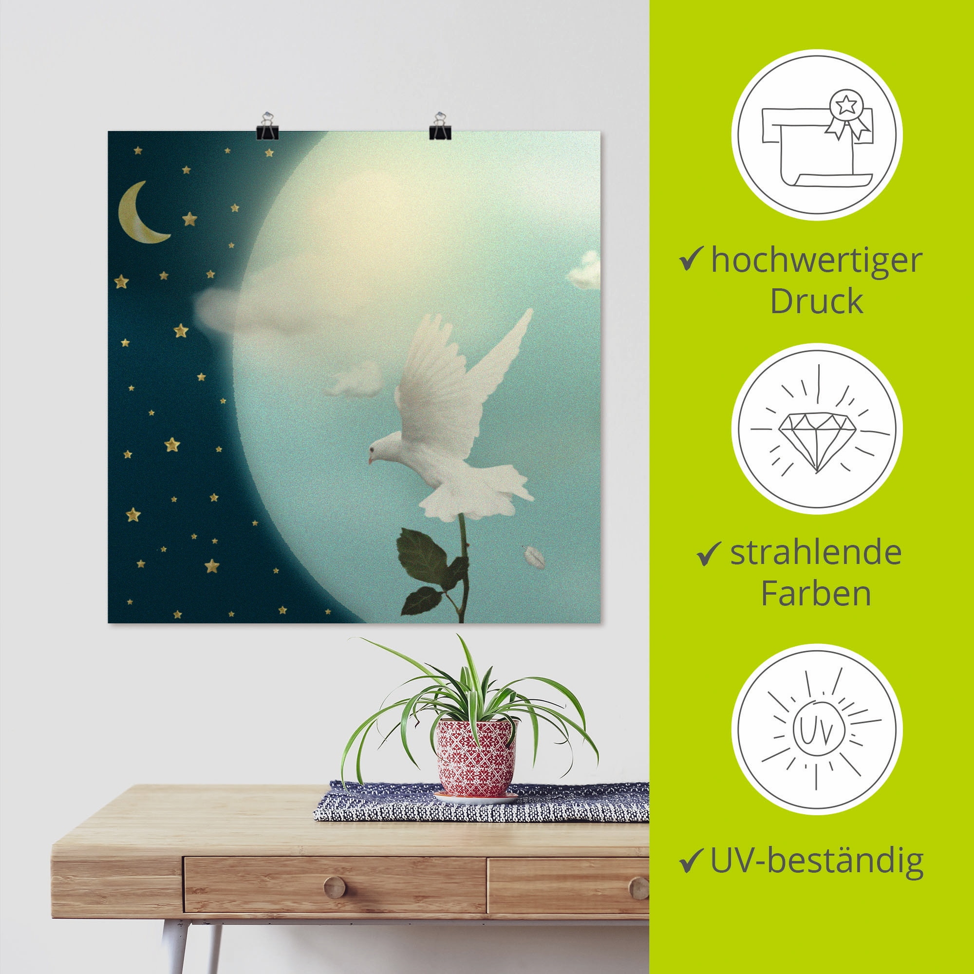 Artland Poster »Friedenstaube«, Vögel, (1 St.), als Leinwandbild, Wandaufkleber oder Poster in versch. Größen