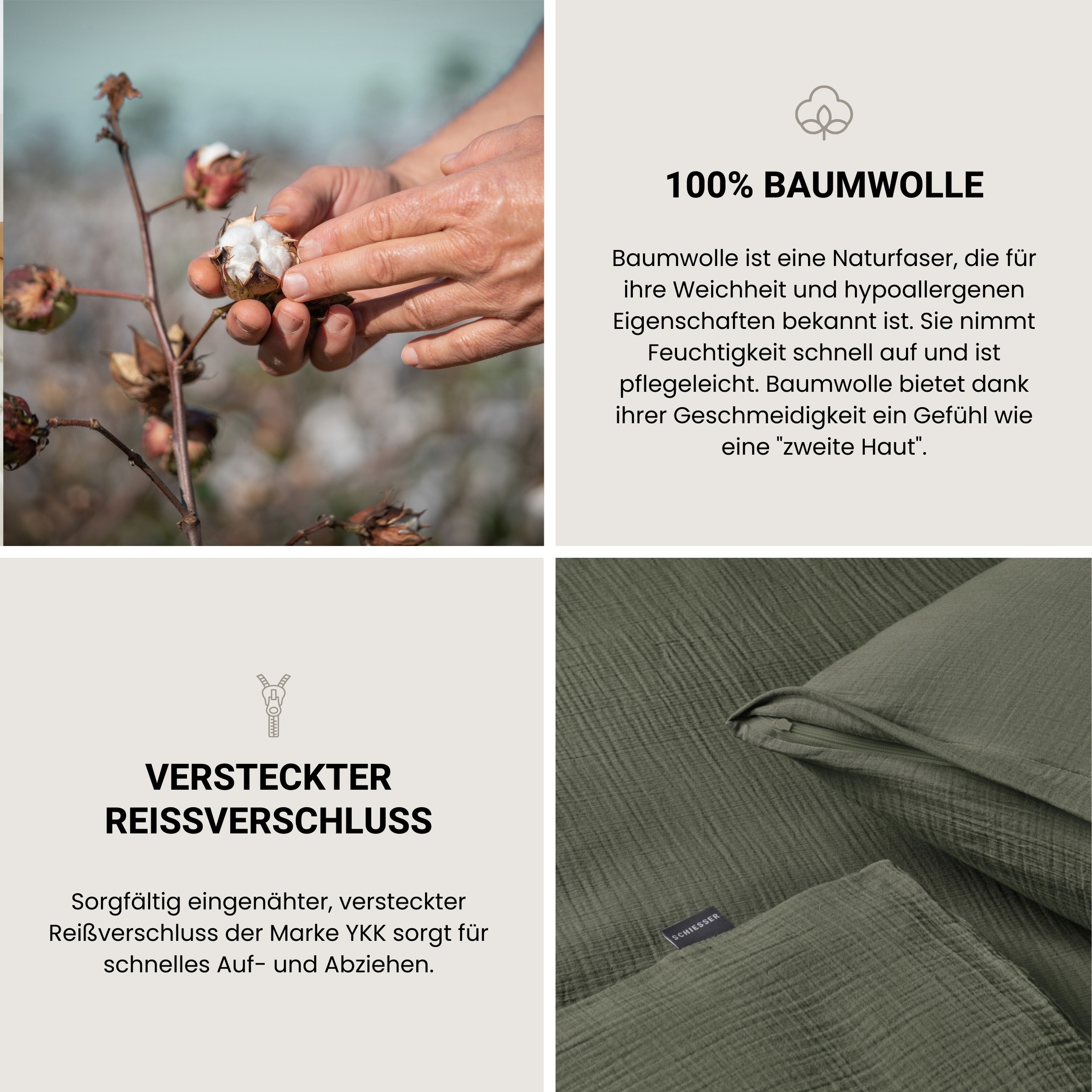 Schiesser Bettwäsche »Molly aus softer Musselin-Qualität in gedeckten, natürlichen Farben«, (2 tlg.), MADE IN GREEN by OEKO-TEX®