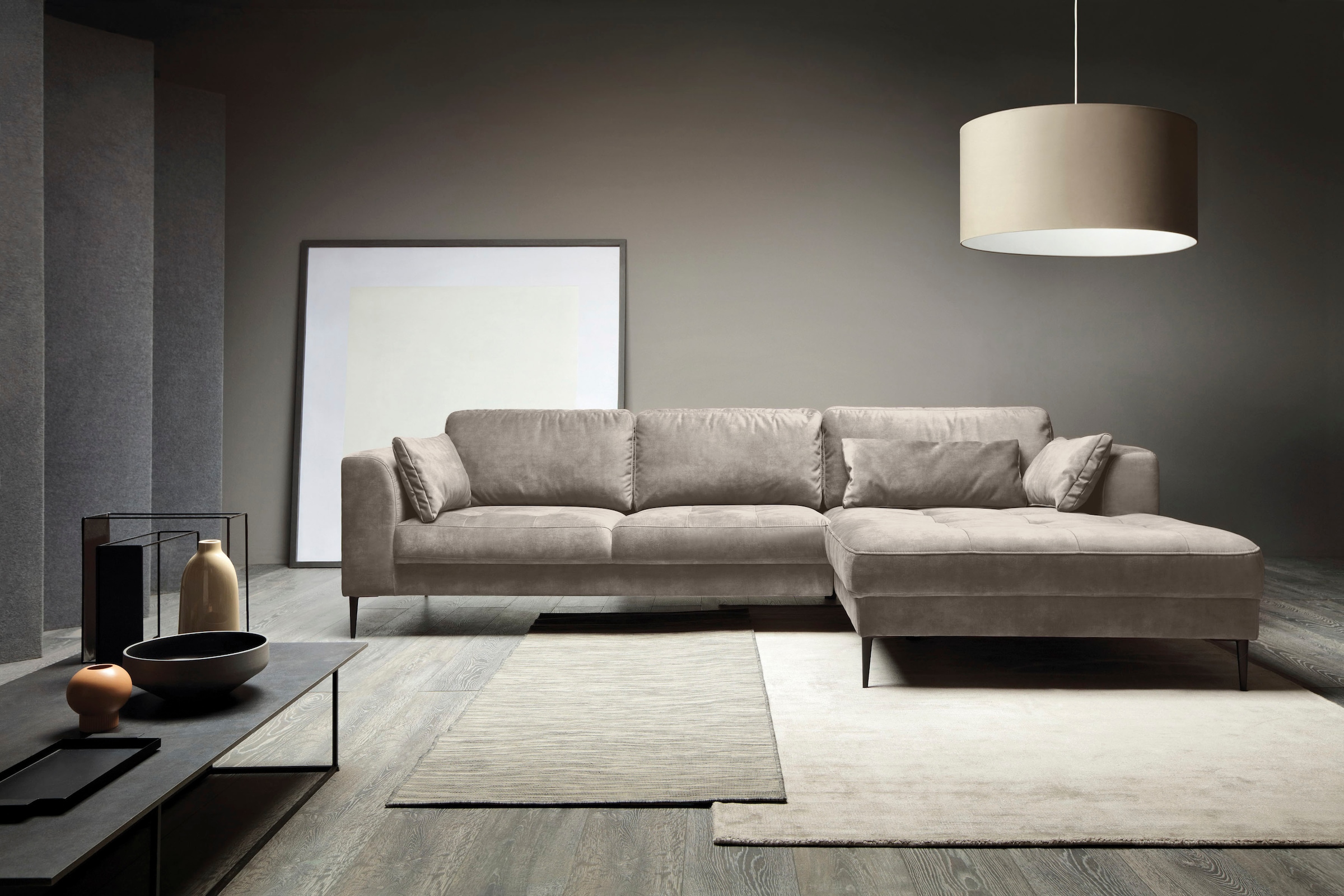 TRENDMANUFAKTUR Ecksofa »Luzi, wahlweise mit Schlaffunktion und Bettkasten bestellbar, L-Form«, Designsofa mit tollem Sitzkomfort, Metallfüße schwarz, Breite 280 cm