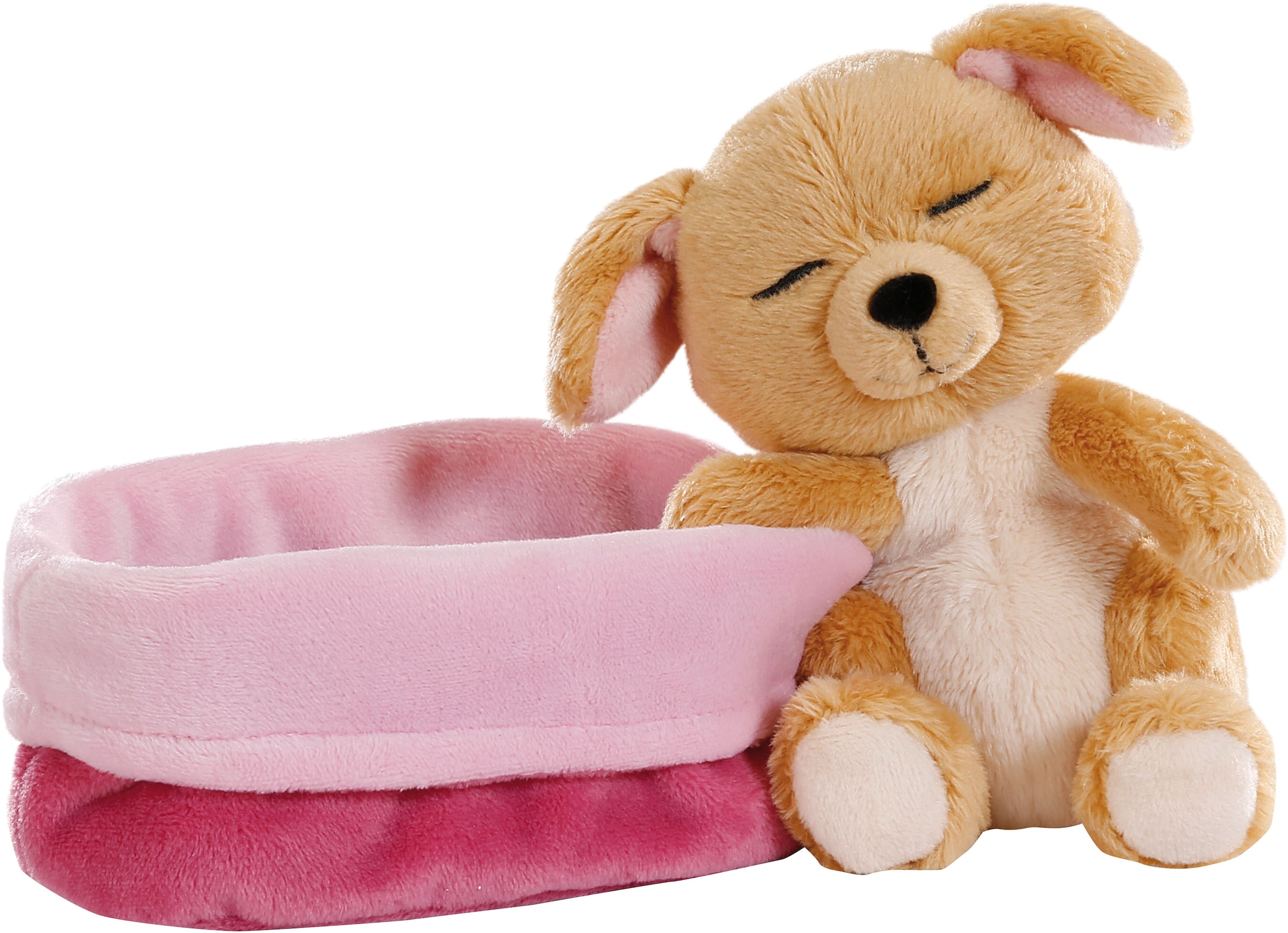 Nici Kuscheltier »Sleeping Pets, Hund beige, 12 cm« im Körbchen