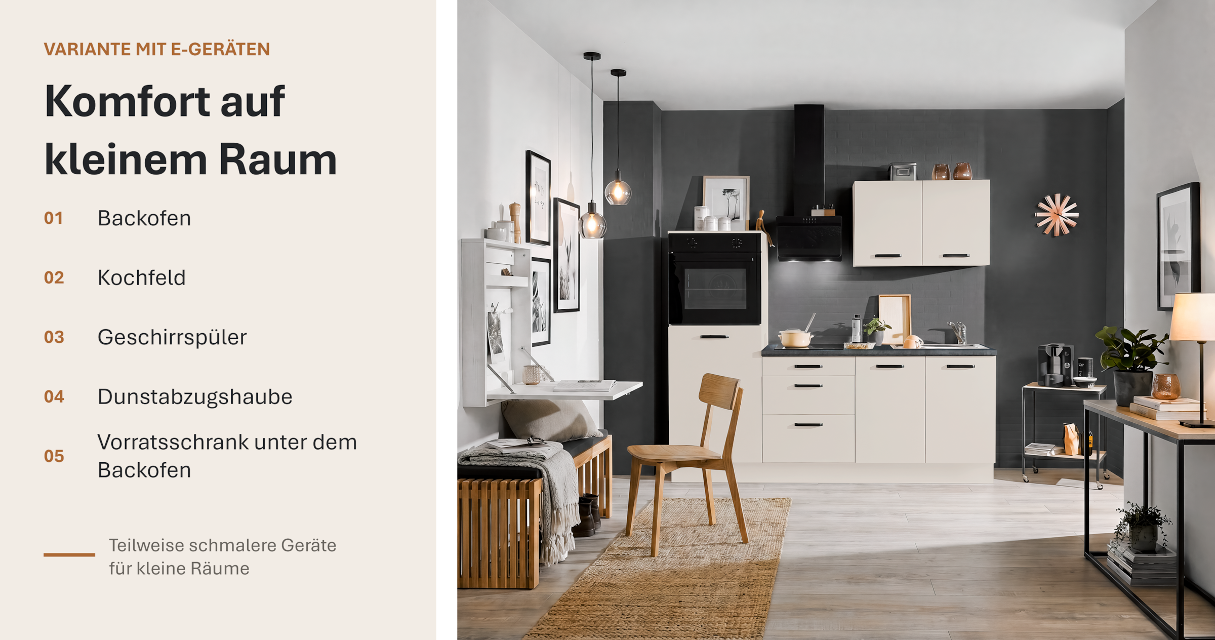 wiho Küchen Küchenzeile »Compact: Kleines Format, große Ausstattung, optional mit E-Geräten« Variante ohne Kühlschrank, Breite 210 cm