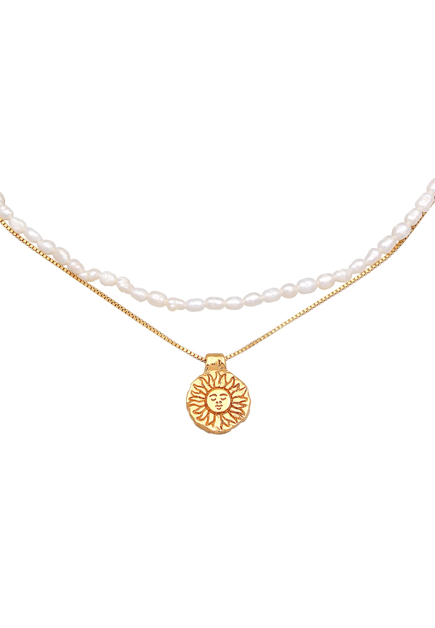 Elli Premium Silberkette »Halskette Choker Layer Sonne Süßwasserperlen 925 Silber«