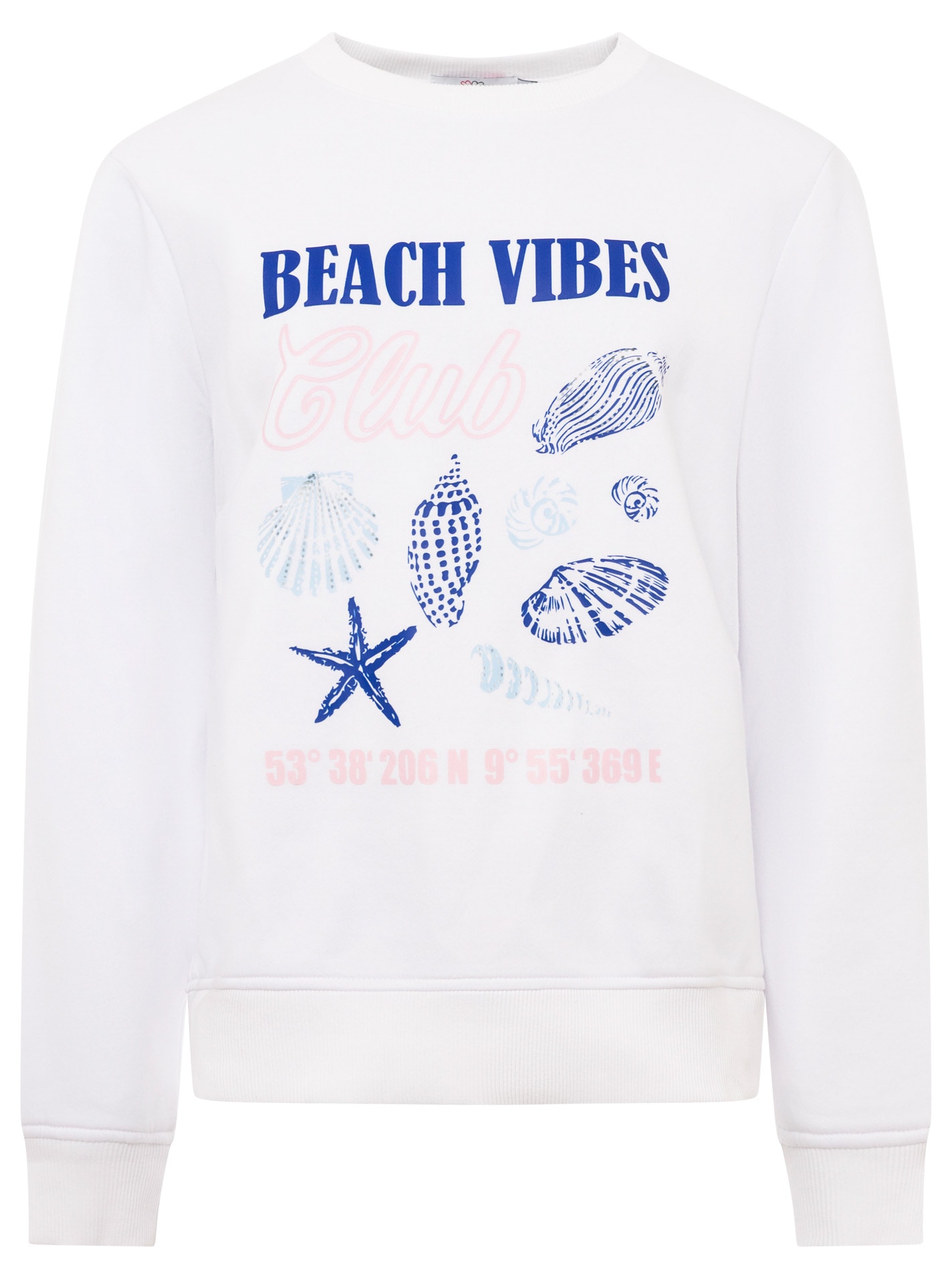 Zwillingsherz Hoodie »"Beach Vibes Club"«, Rundhals, Muschel Print, Maritimer Look
